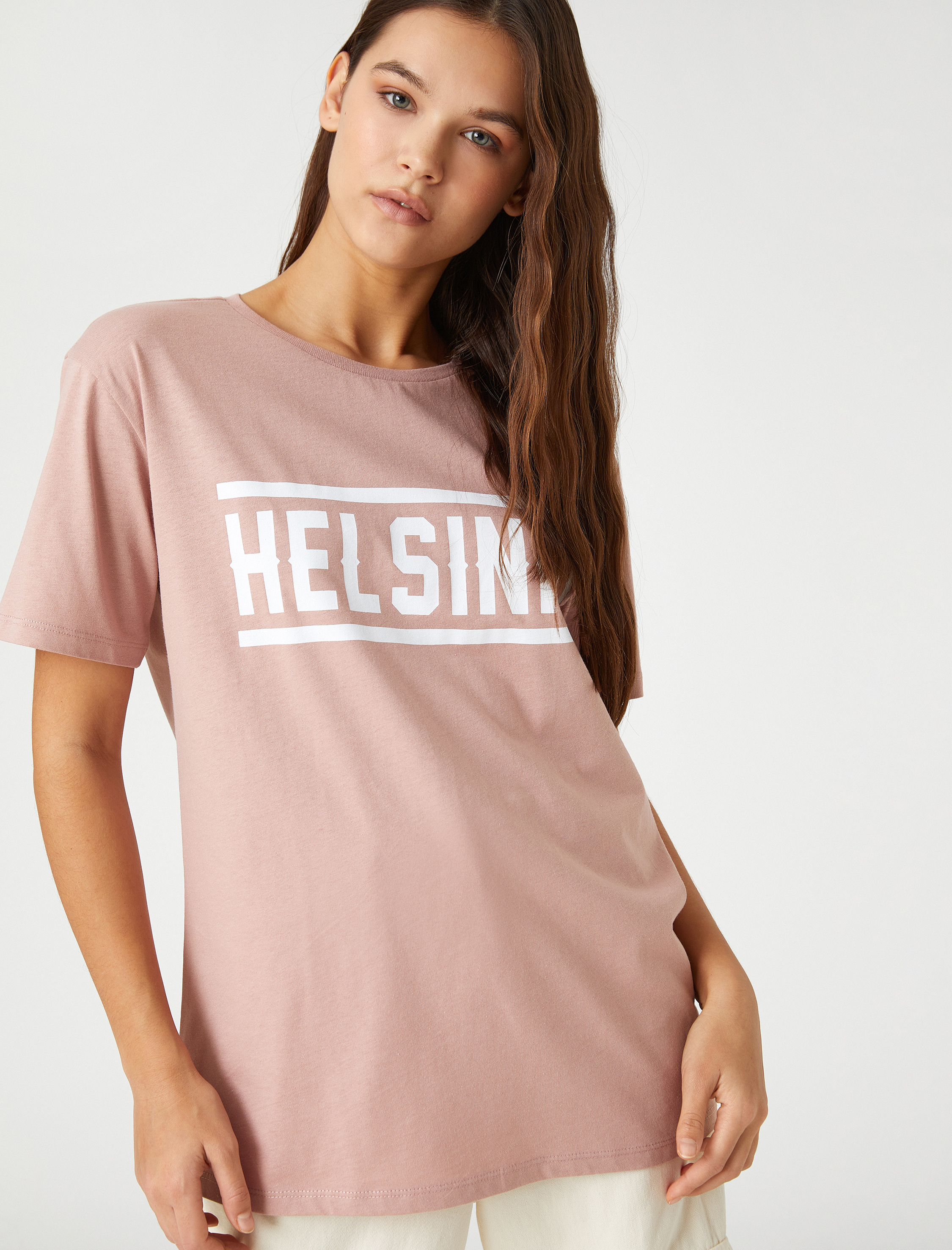   Kısa Kollu Tişört Bisiklet Yaka Baskılı