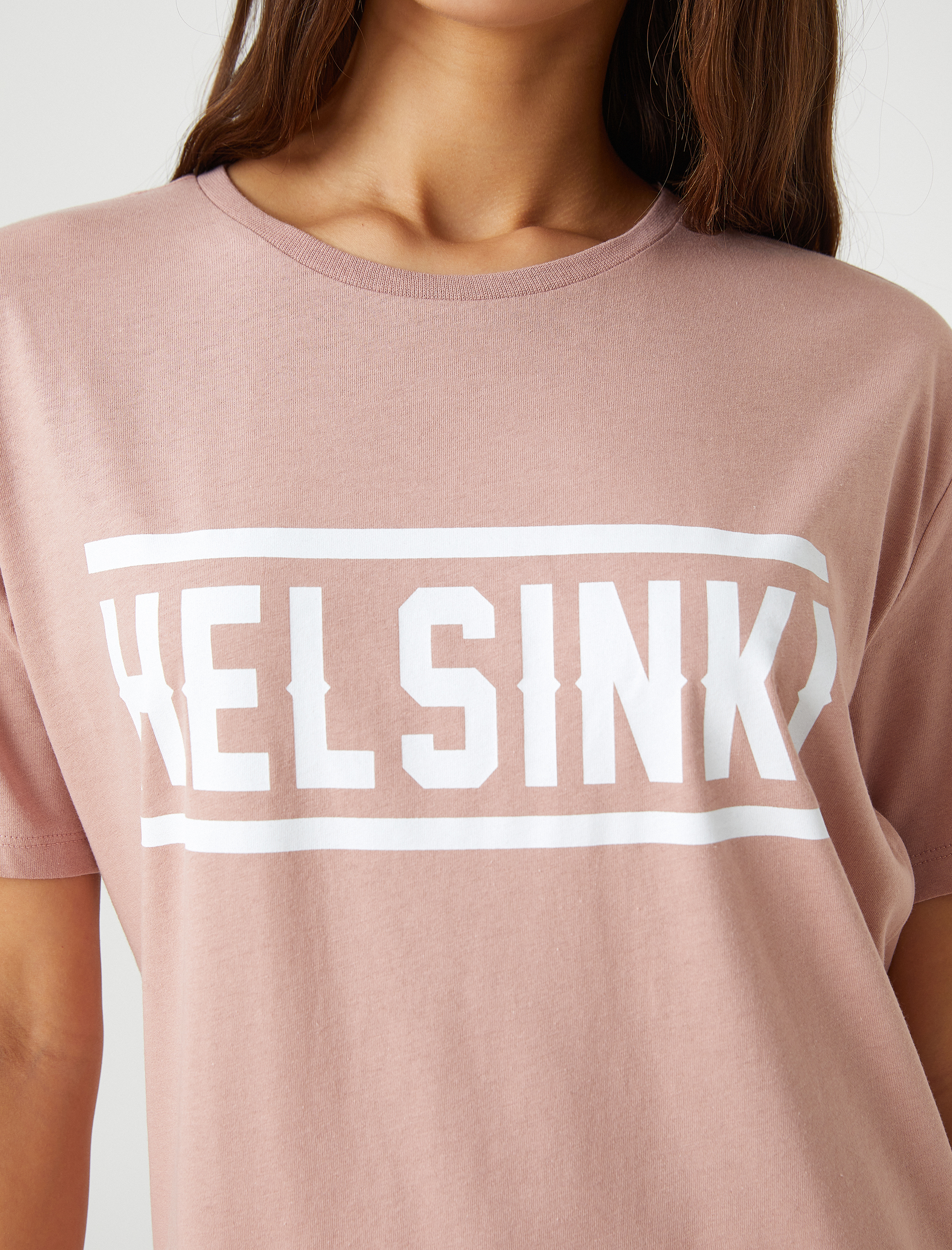   Kısa Kollu Tişört Bisiklet Yaka Baskılı