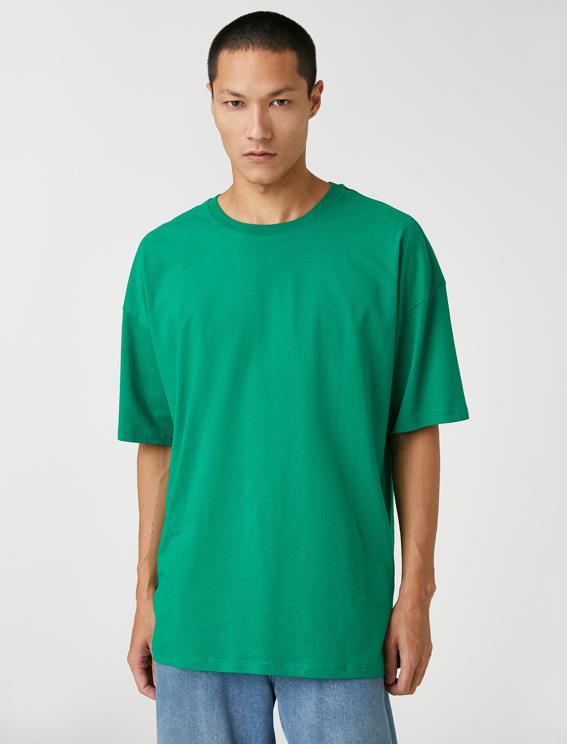   Basic Oversize Tişört Bisiklet Yaka Kısa Kollu