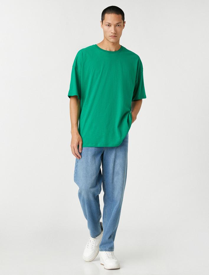  Basic Oversize Tişört Bisiklet Yaka Kısa Kollu