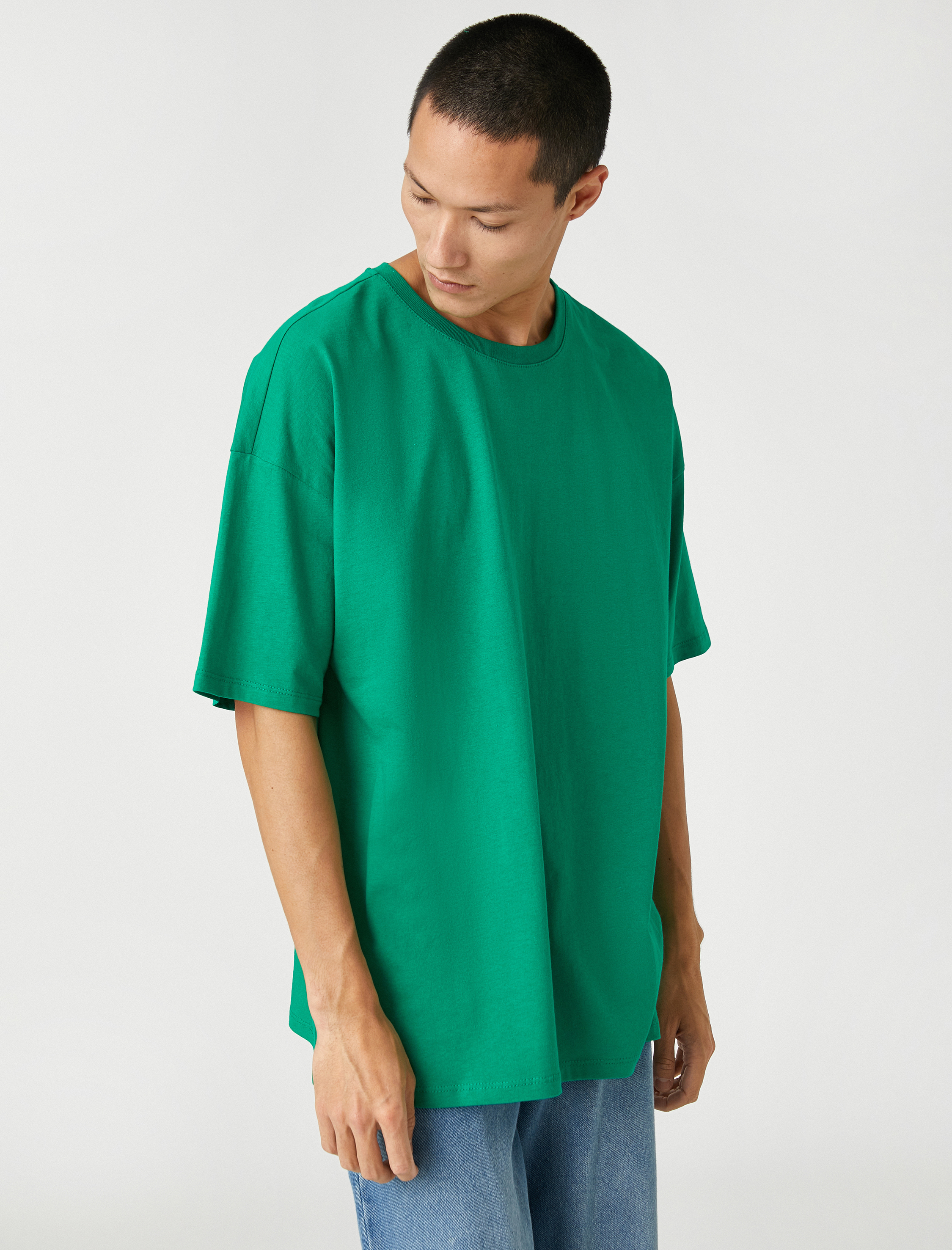   Basic Oversize Tişört Bisiklet Yaka Kısa Kollu