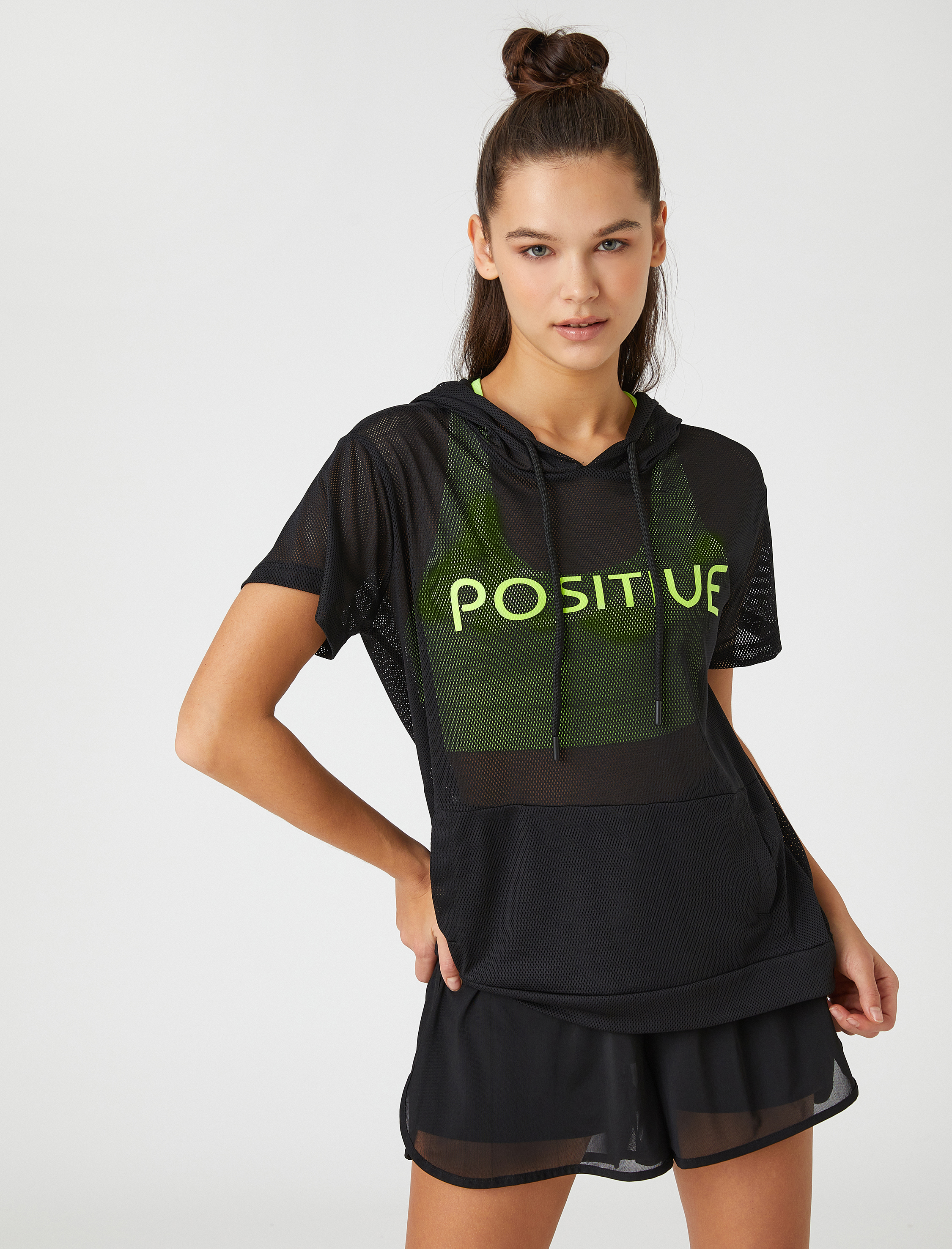   Oversize File Kapüşonlu Spor Tişört Kanguru Cepli