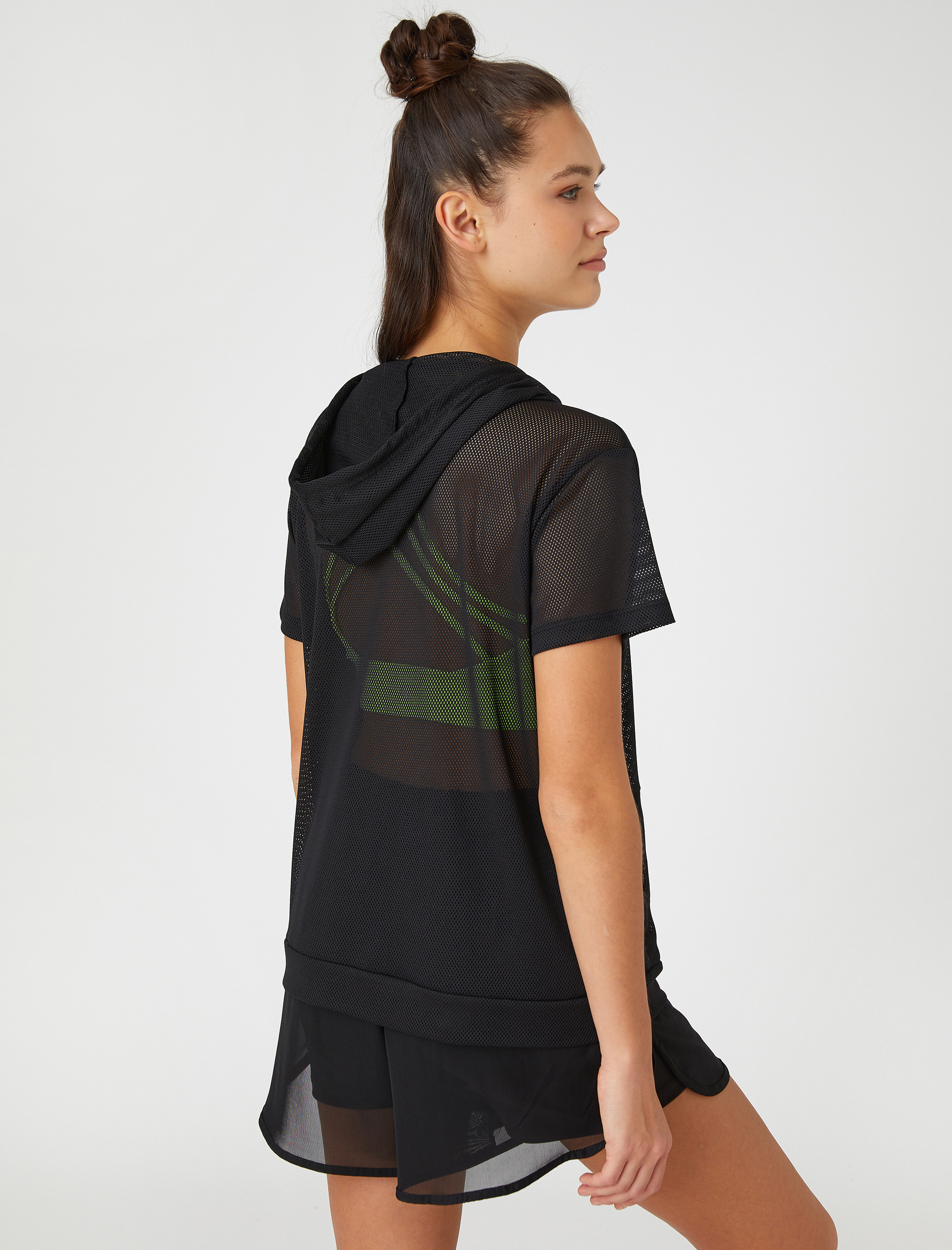   Oversize File Kapüşonlu Spor Tişört Kanguru Cepli