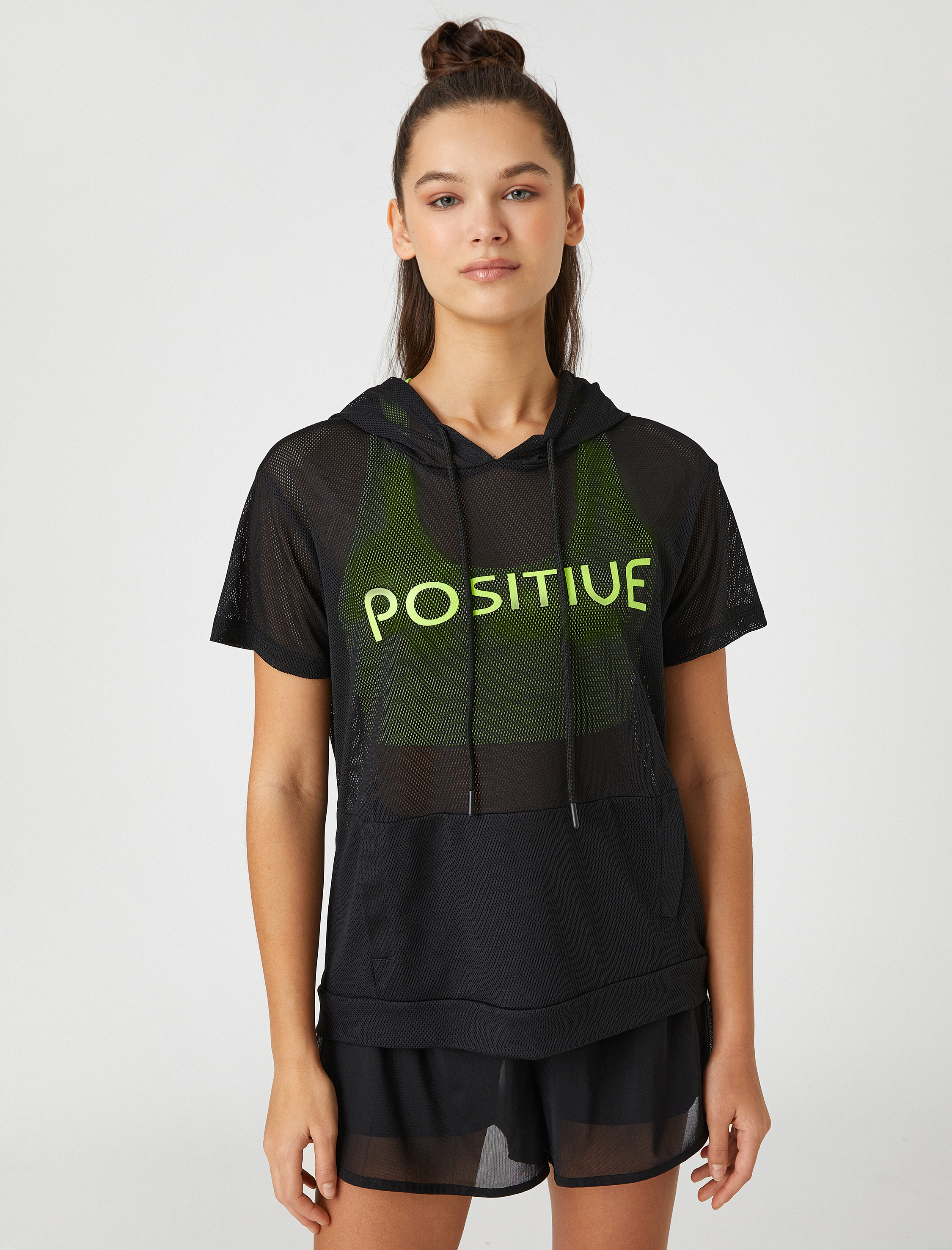   Oversize File Kapüşonlu Spor Tişört Kanguru Cepli