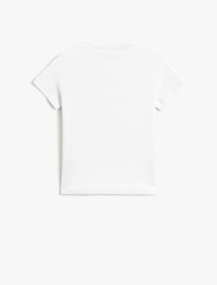 Kız Çocuk Unicorn Baskılı Kısa Kollu Tişört Bisiklet Yaka Simli