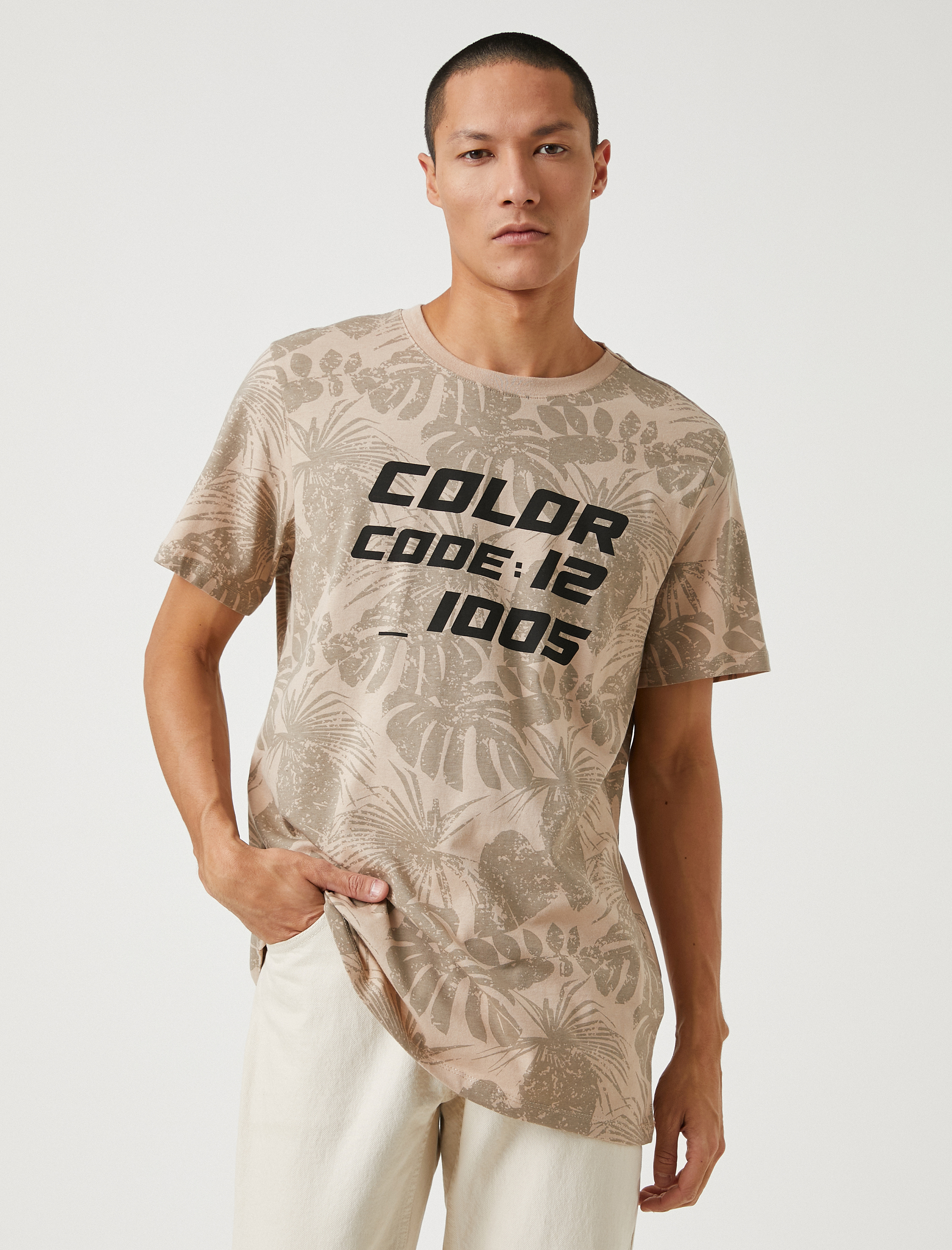   Çiçek Desenli Tişört Slogan Baskılı Bisiklet Yaka Kısa Kollu