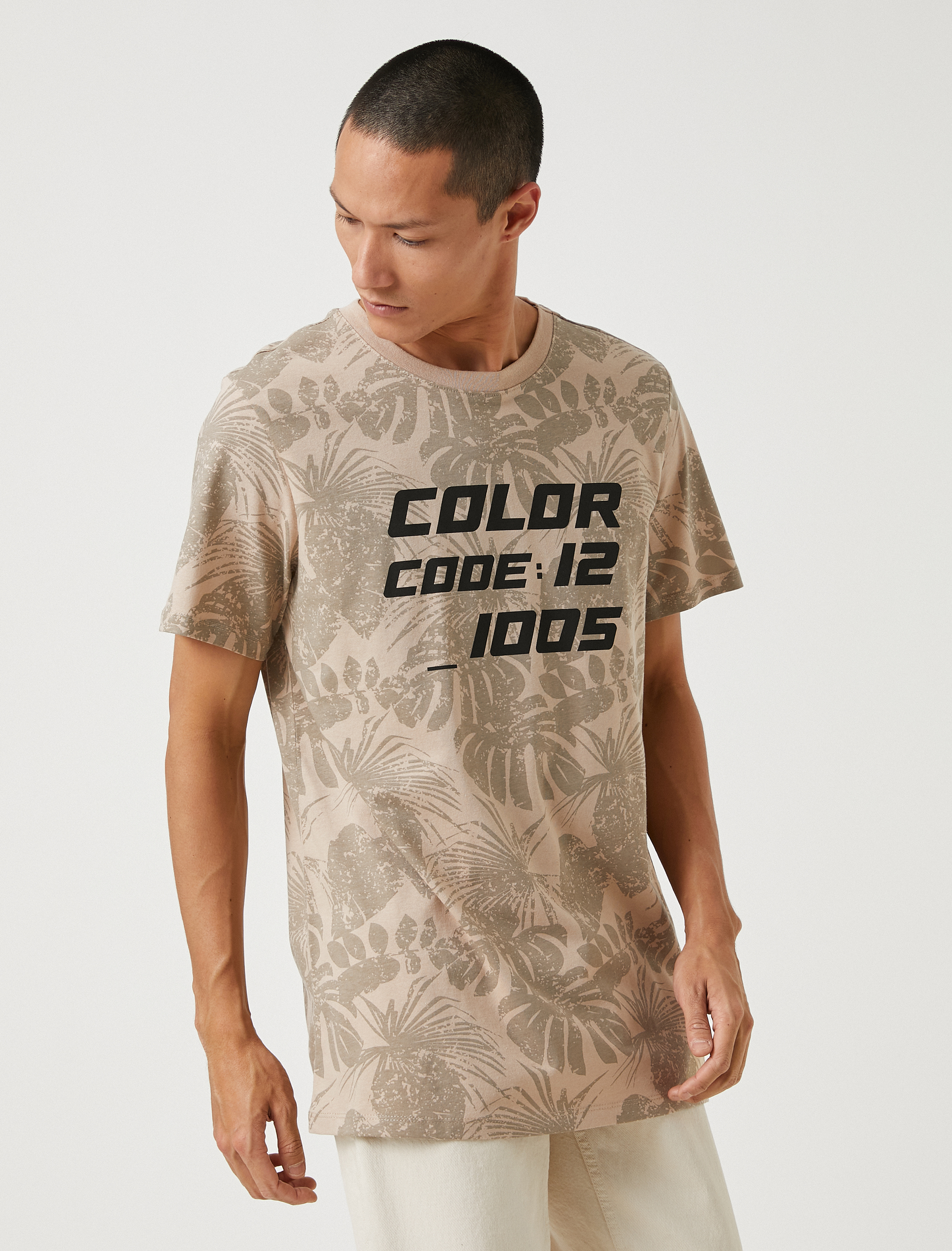   Çiçek Desenli Tişört Slogan Baskılı Bisiklet Yaka Kısa Kollu