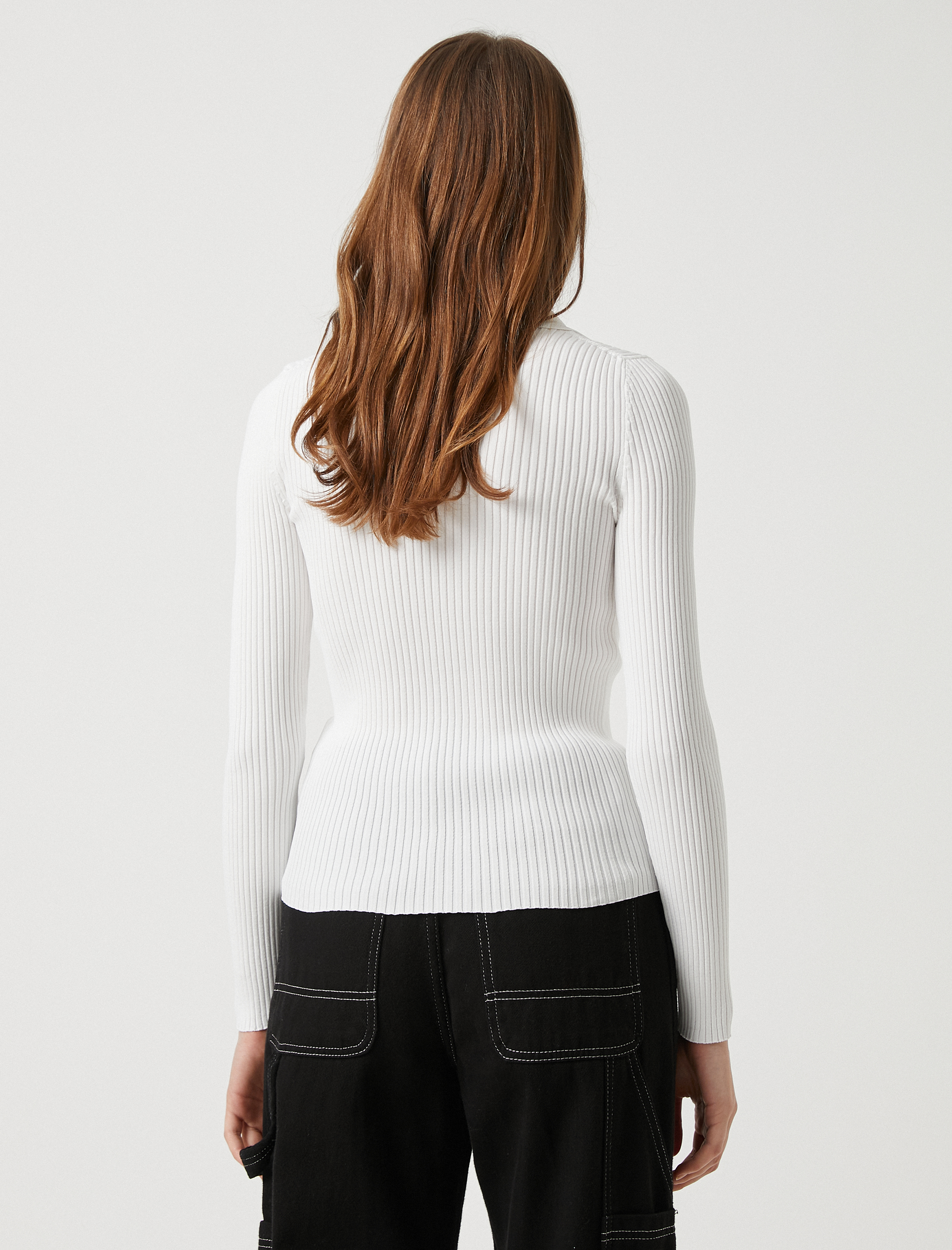   Polo Yaka Triko Kazak Ribanalı Çıtçıtlı Dar Kesim