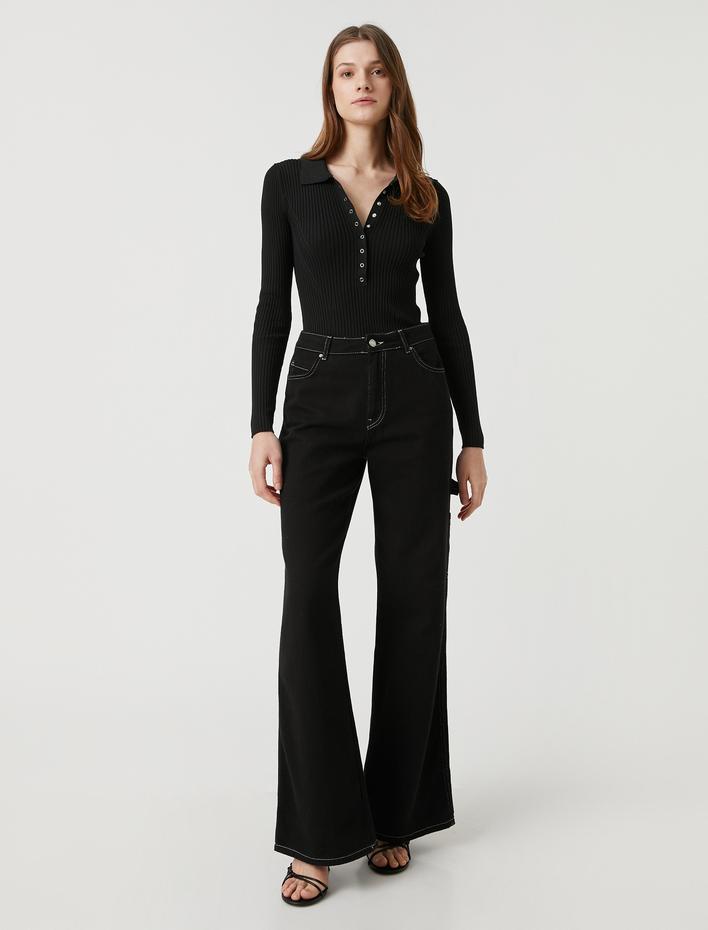  Polo Yaka Triko Kazak Ribanalı Çıtçıtlı Dar Kesim