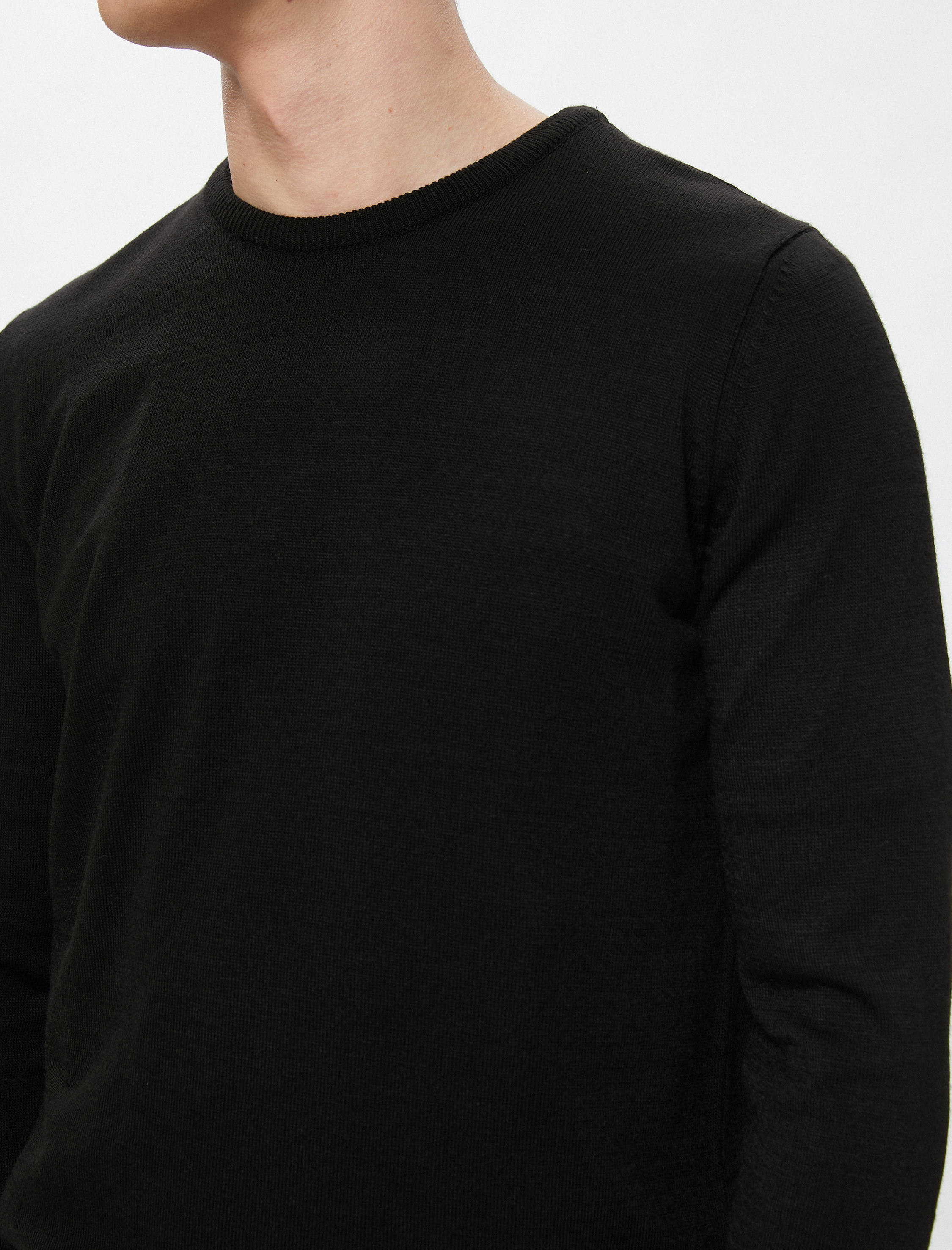   Basic Triko Kazak Bisiklet Yaka Dar Kesim Uzun Kollu