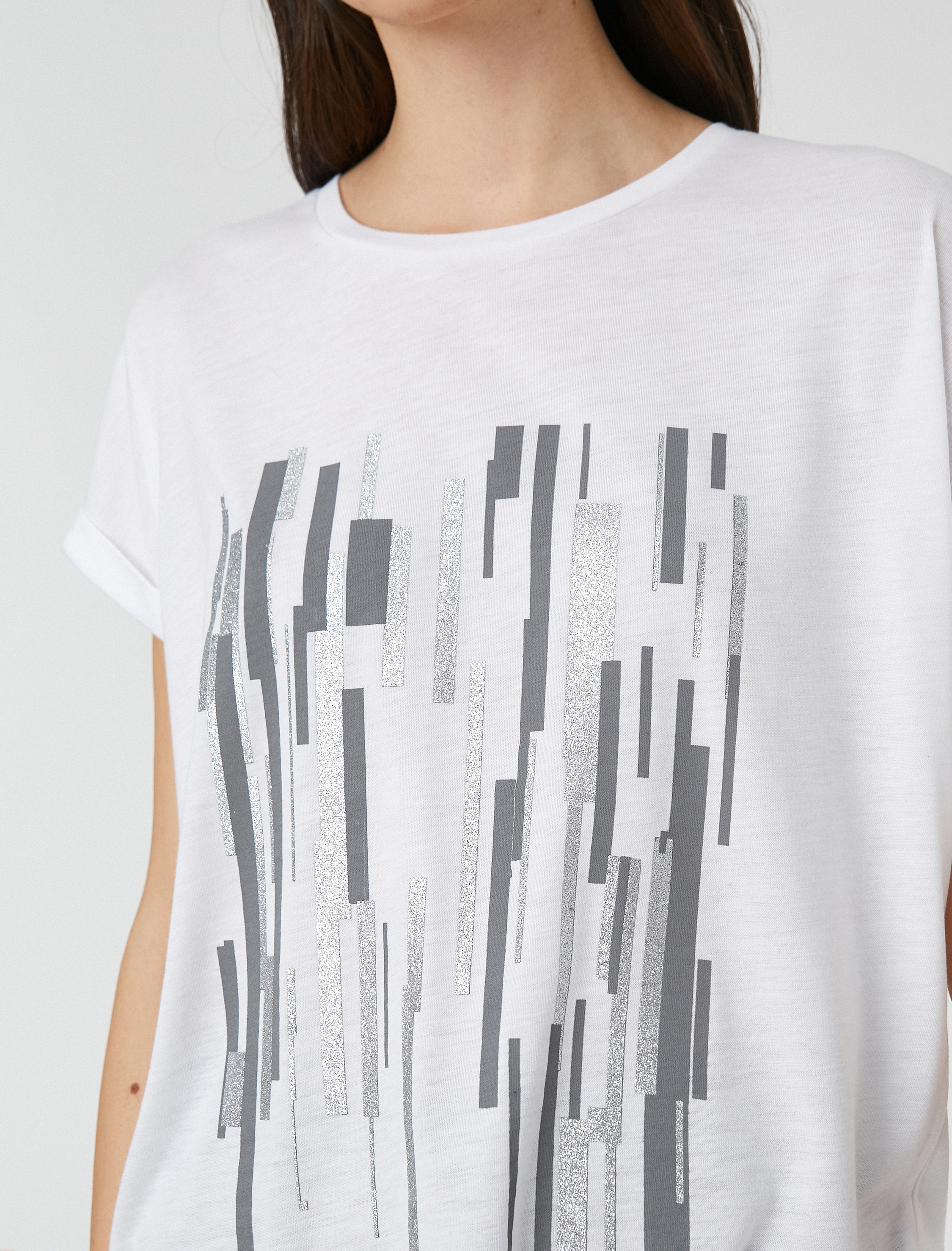   Geometrik Baskılı Tişört Kısa Kollu Relax Fit