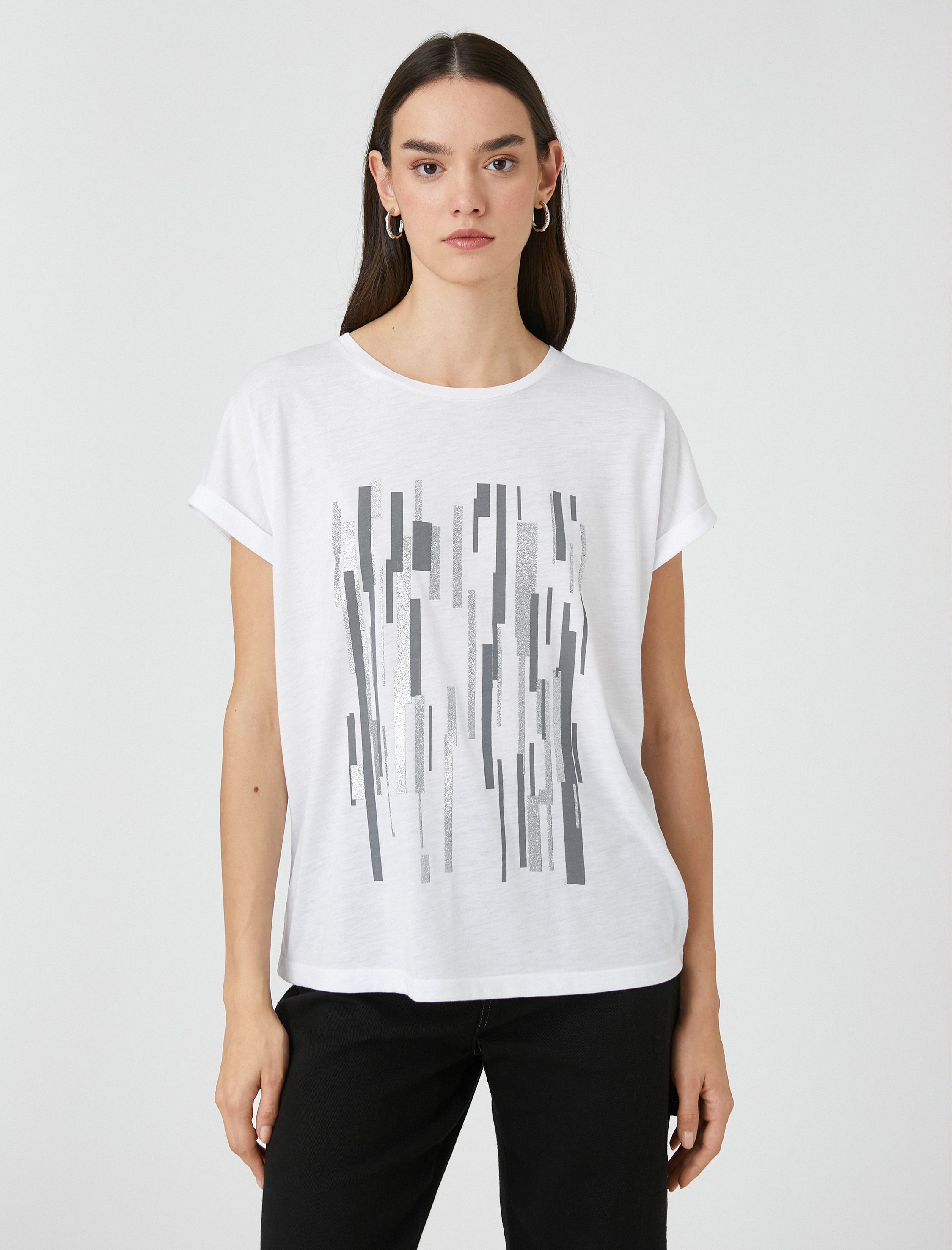   Geometrik Baskılı Tişört Kısa Kollu Relax Fit