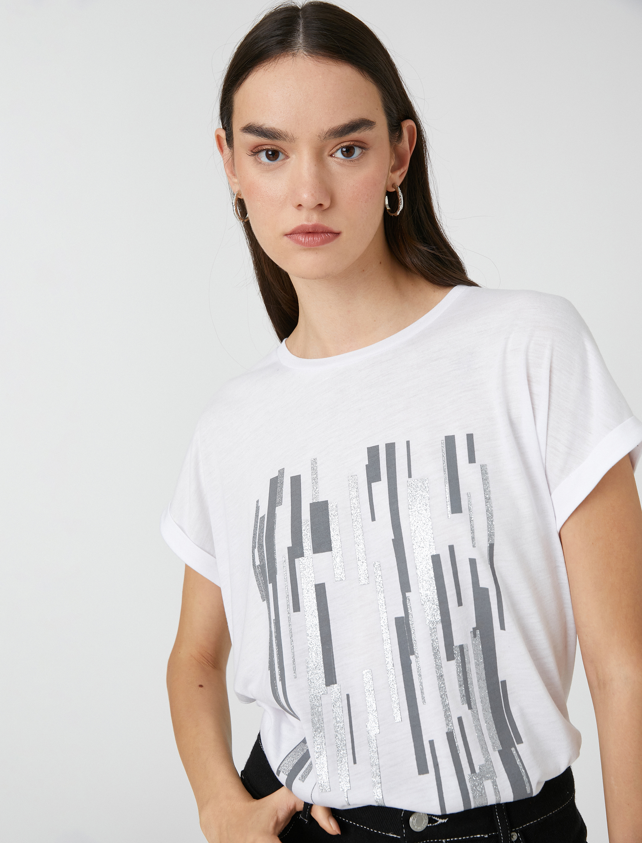   Geometrik Baskılı Tişört Kısa Kollu Relax Fit