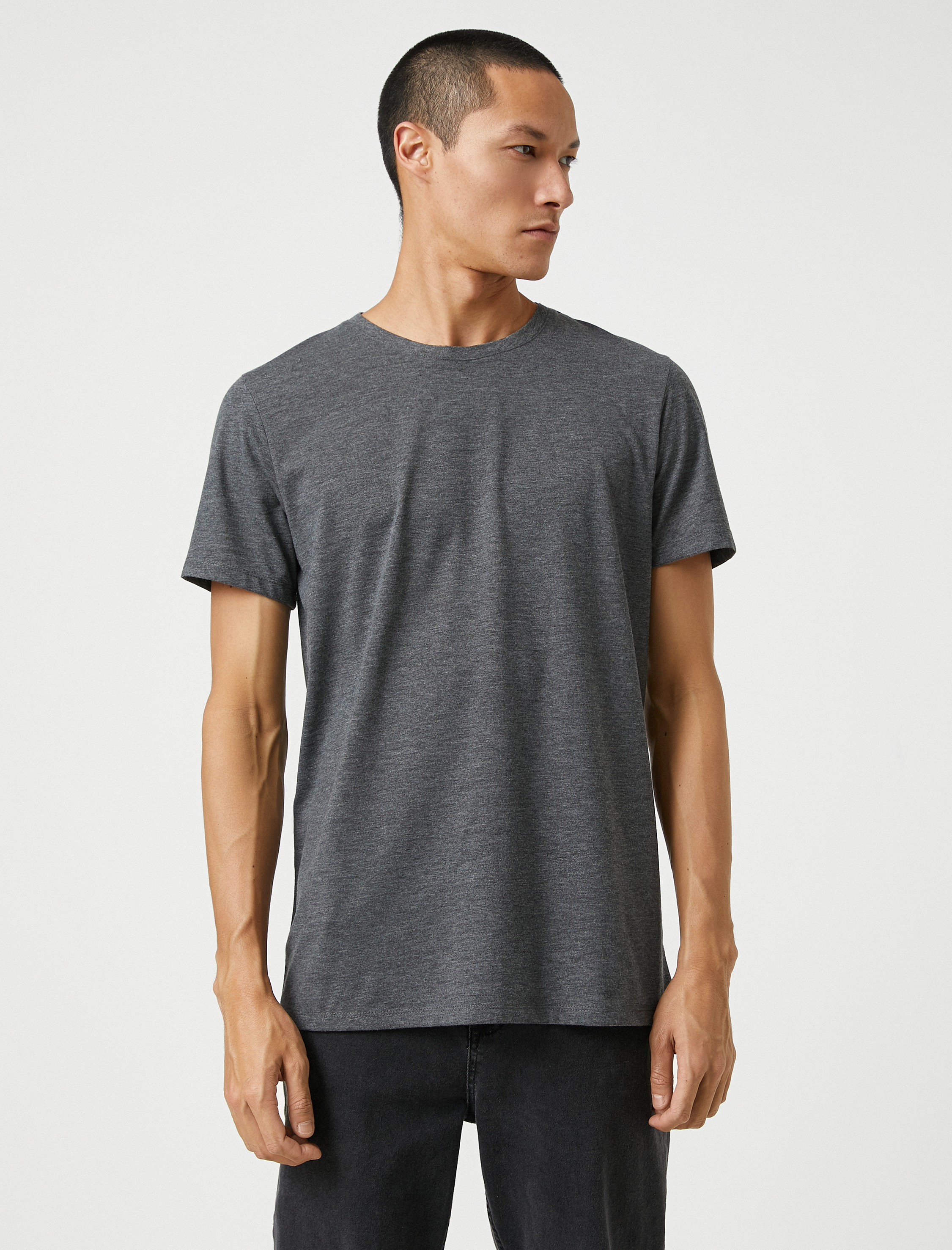 Basic Tişört Slim Fit Bisiklet Yaka Kısa Kollu Pamuklu