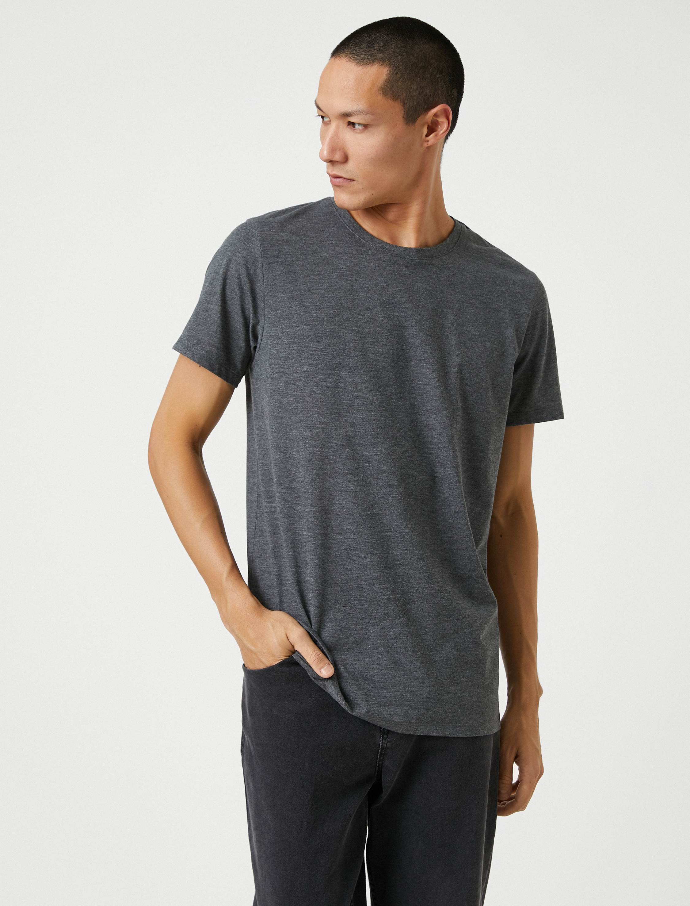 Basic Tişört Slim Fit Bisiklet Yaka Kısa Kollu Pamuklu