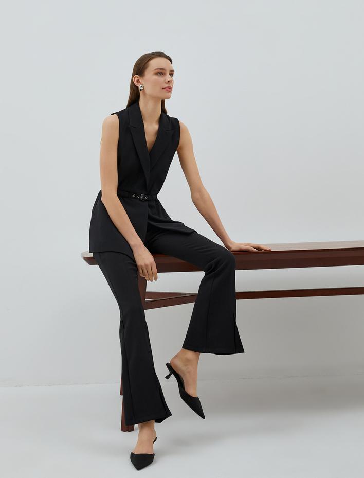  Yırtmaçlı Pantolon İspanyol Paça Slim Fit