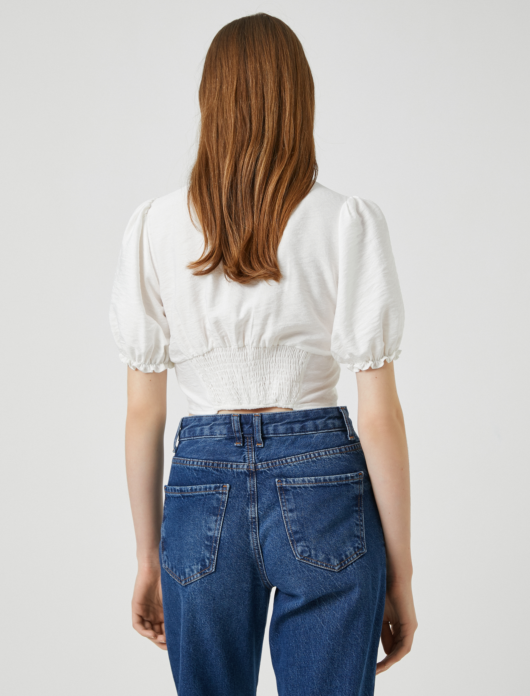   Crop Bluz Dantel Detaylı V Yaka