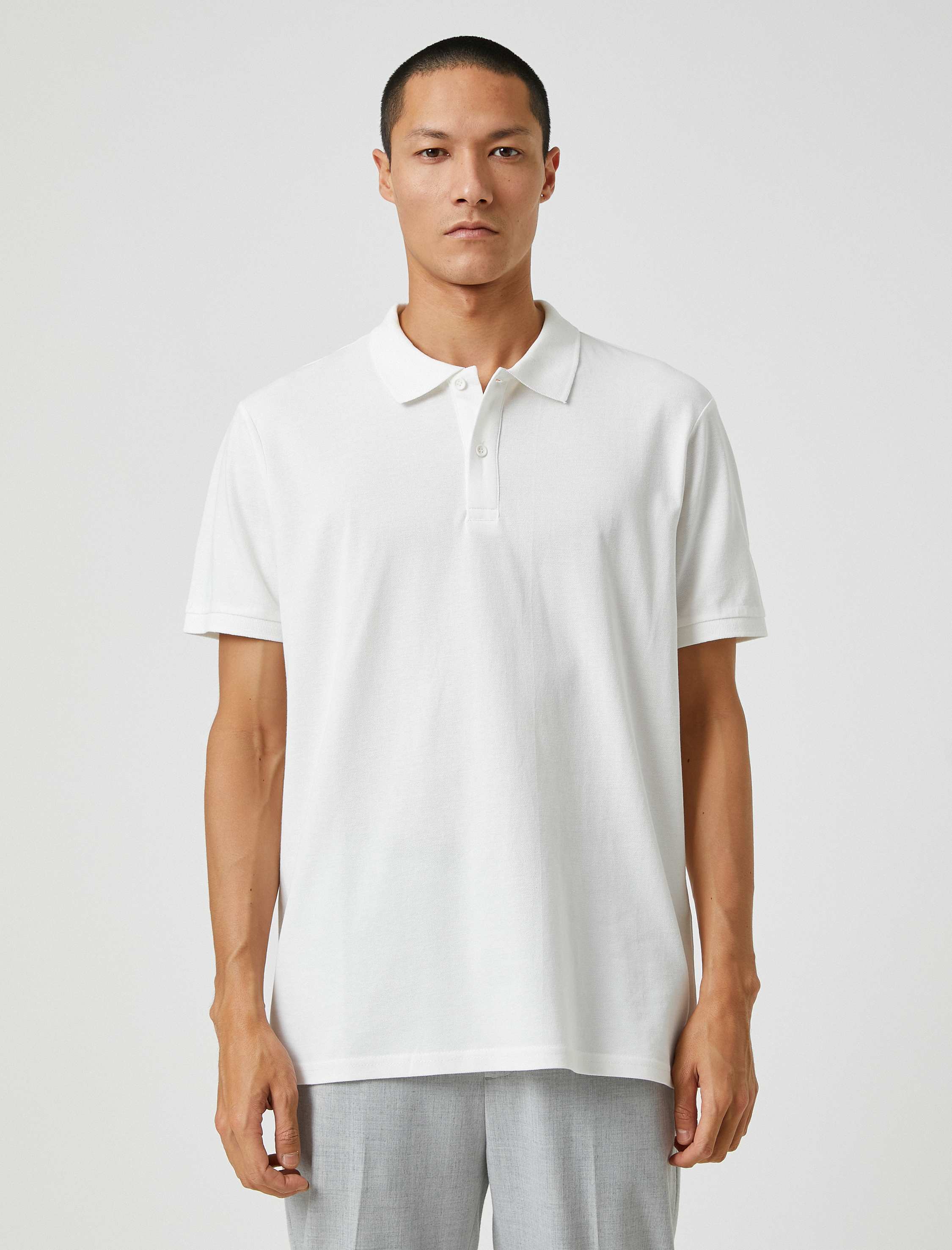 Basic Tişört Polo Yaka Düğmeli Dar Kesim