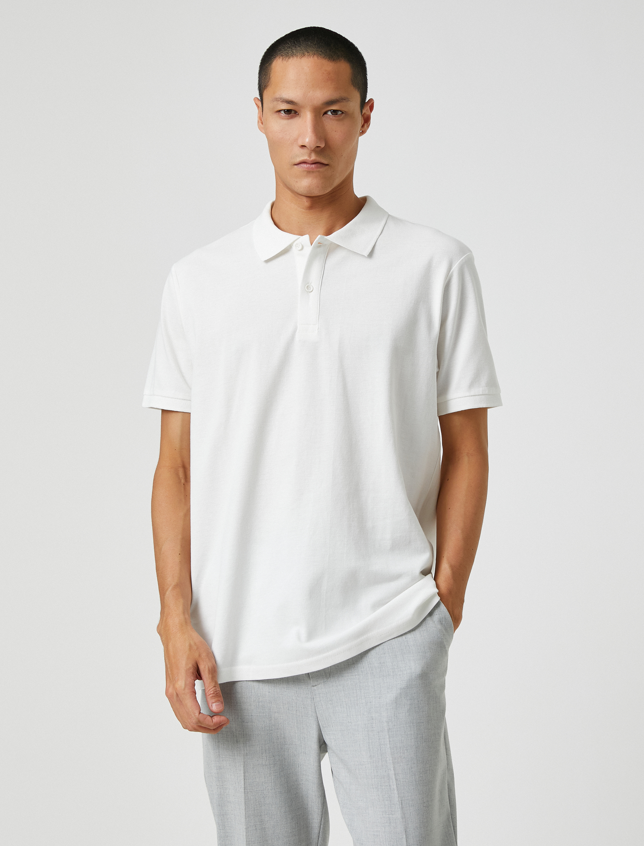 Basic Tişört Polo Yaka Düğmeli Dar Kesim