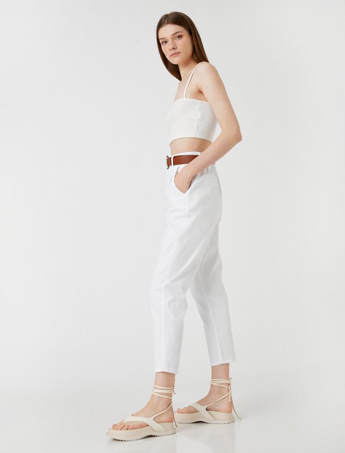  Havuç Pantolon Kemer Detaylı Yüksek Bel Cepli