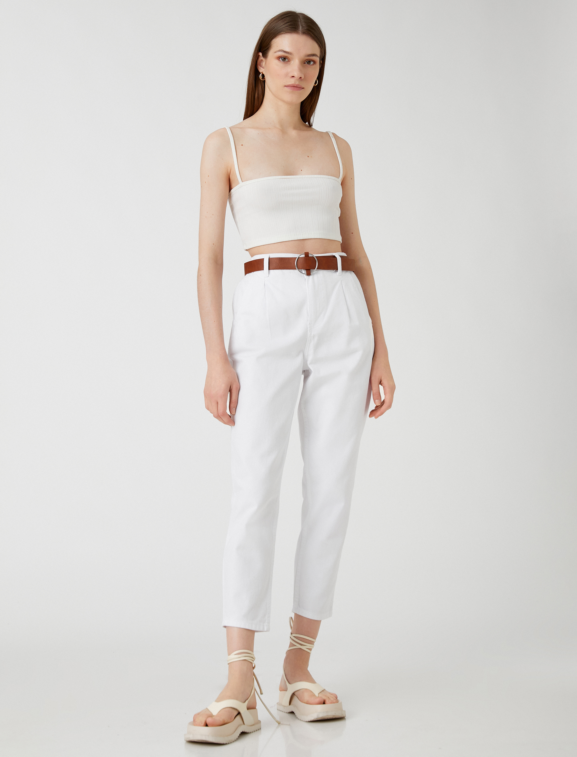   Havuç Pantolon Kemer Detaylı Yüksek Bel Cepli