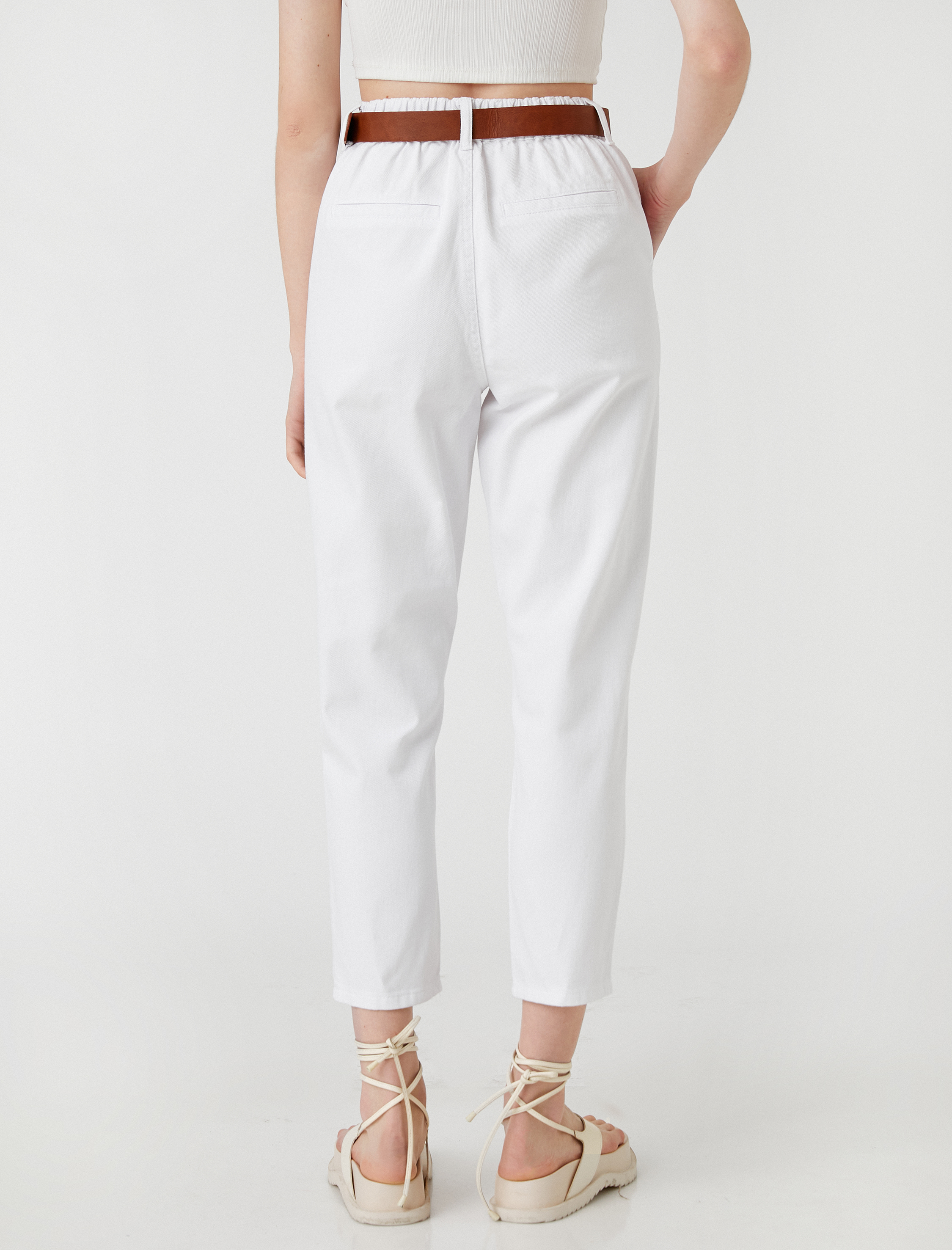   Havuç Pantolon Kemer Detaylı Yüksek Bel Cepli