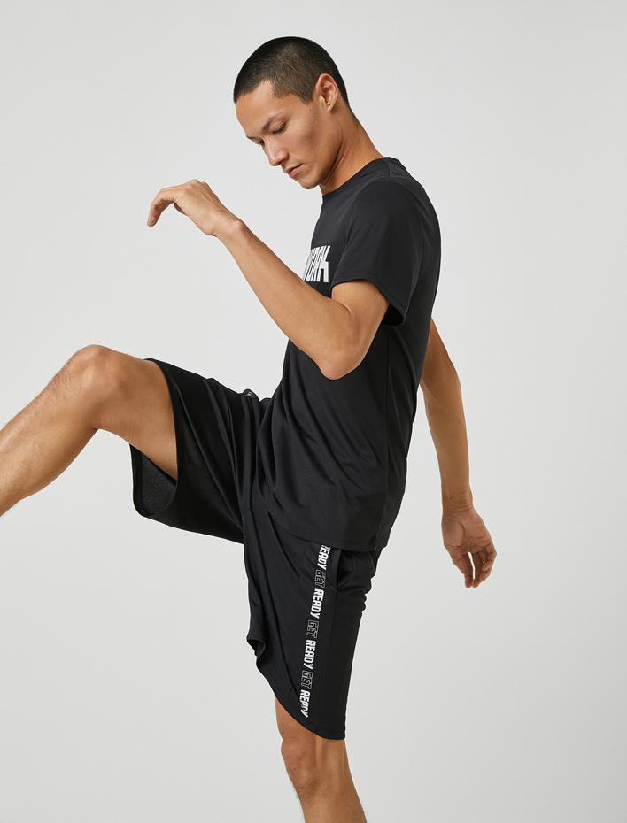  Spor Tişört Slogan Baskılı Bisiklet Yaka Nefes Alan Kumaş