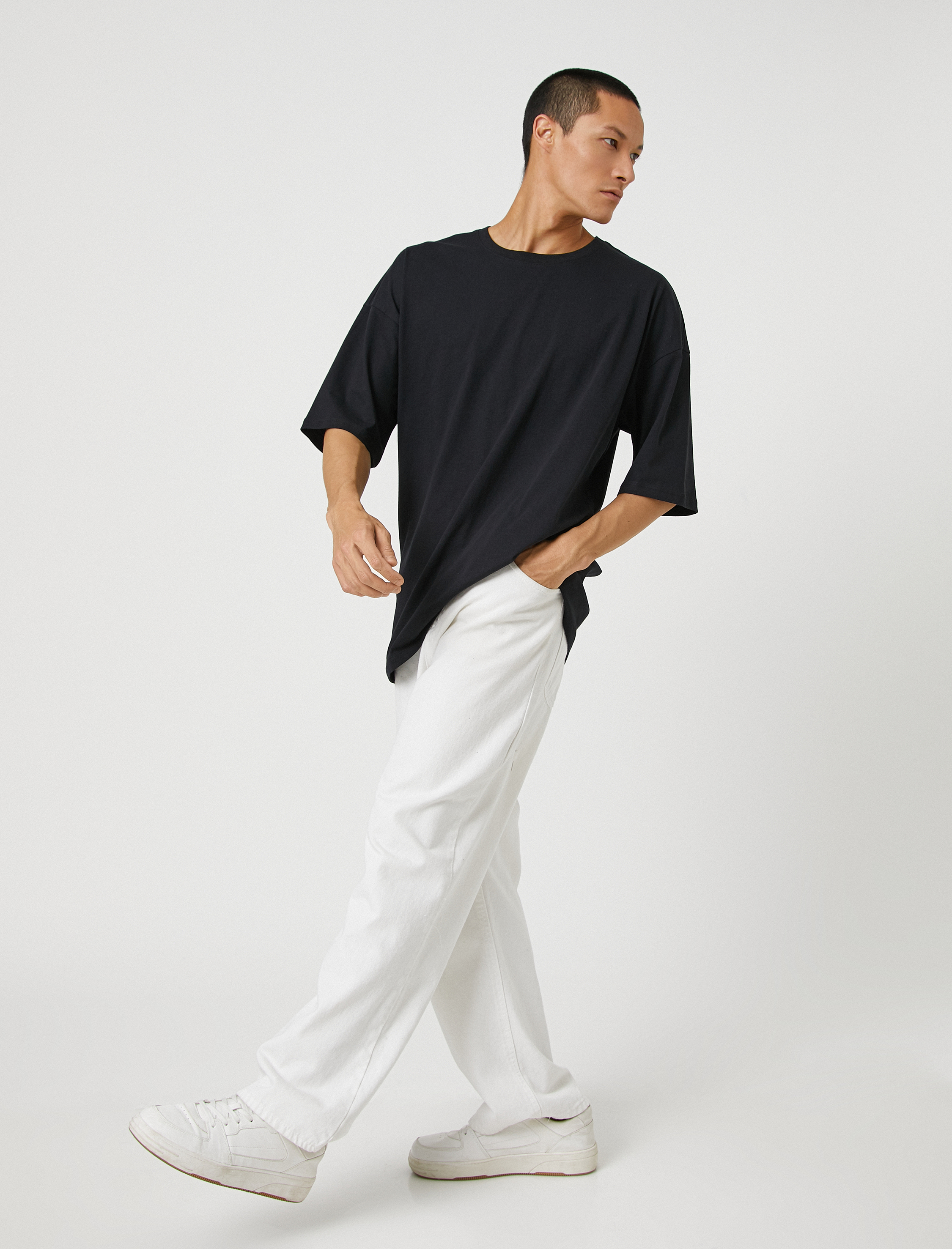   Basic Oversize Tişört Bisiklet Yaka Kısa Kollu