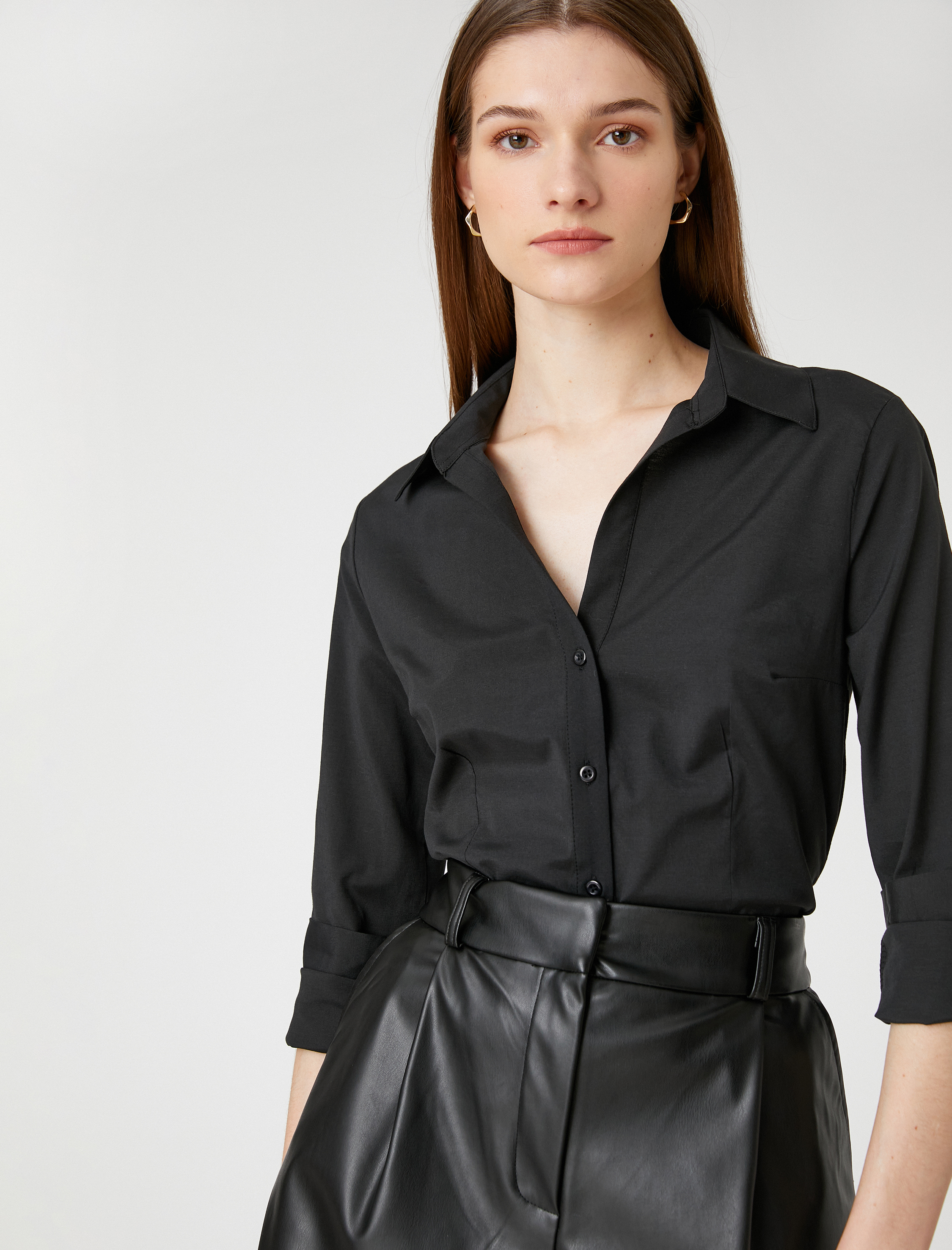 Basic Uzun Kollu Gömlek Dikiş Detaylı