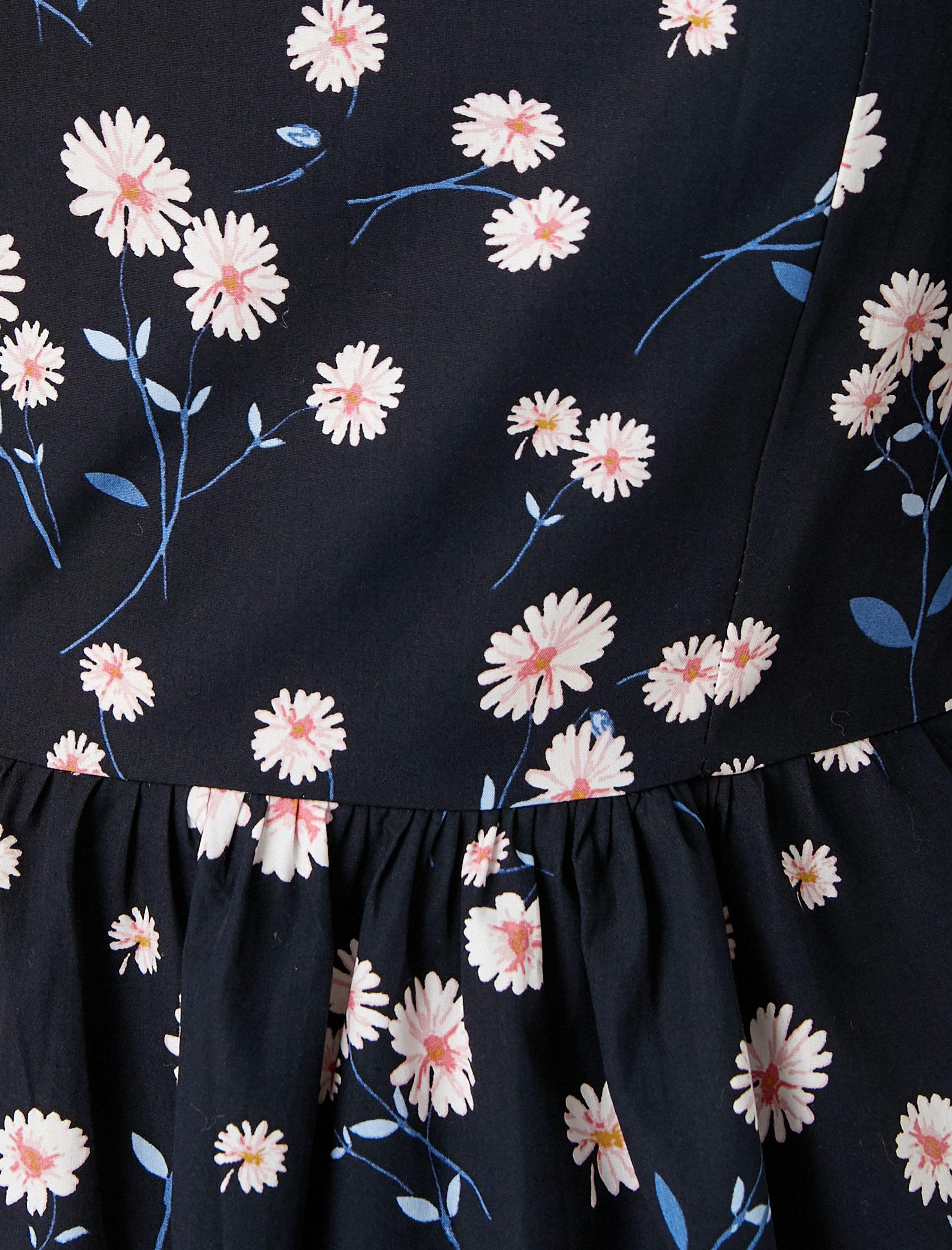   Çiçekli Mini Viskon Elbise Kare Yaka Kısa Balon Kollu