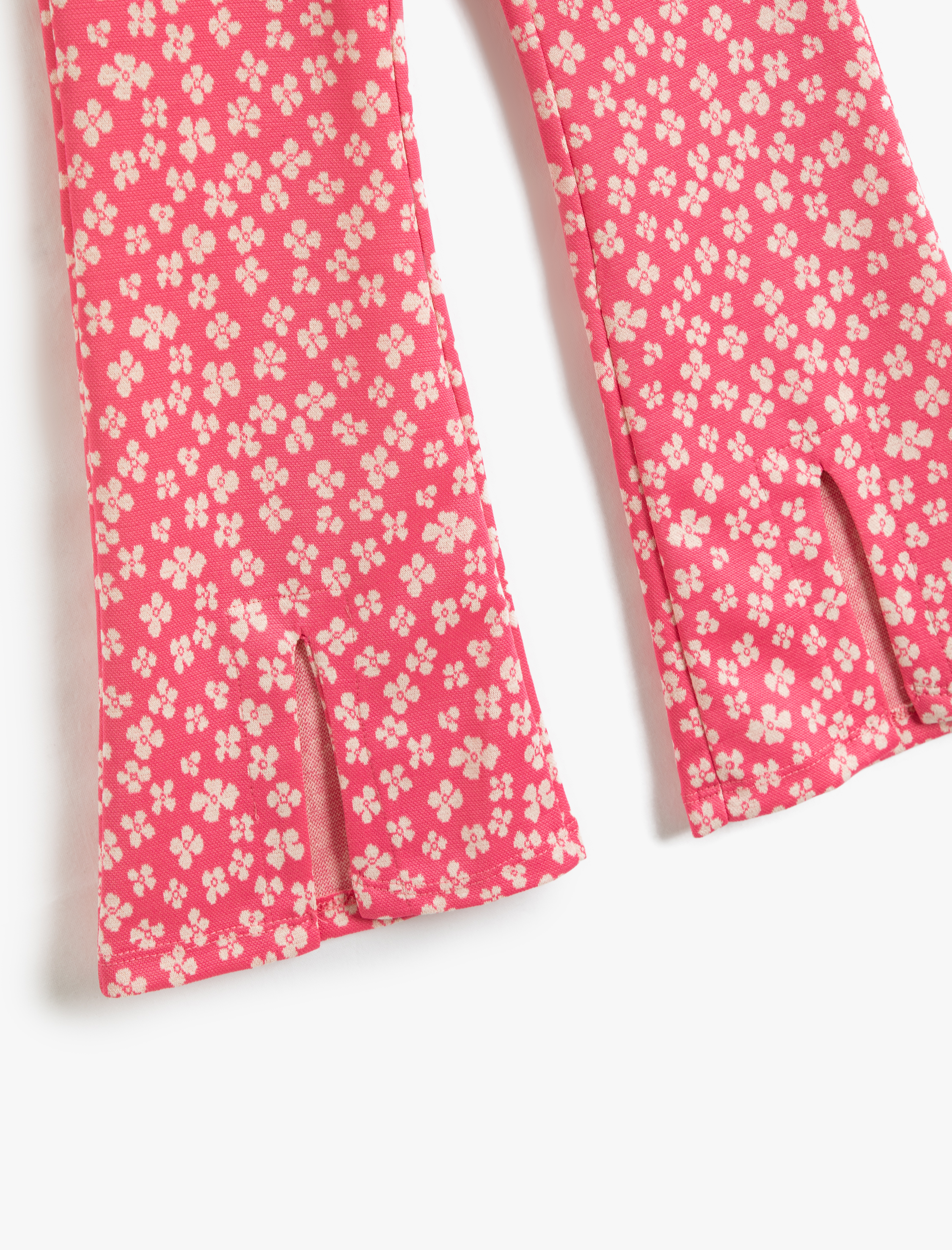  Kız Çocuk Çiçekli İspanyol Paça Tayt Pantolon Yırtmaç Detaylı Beli Lastikli