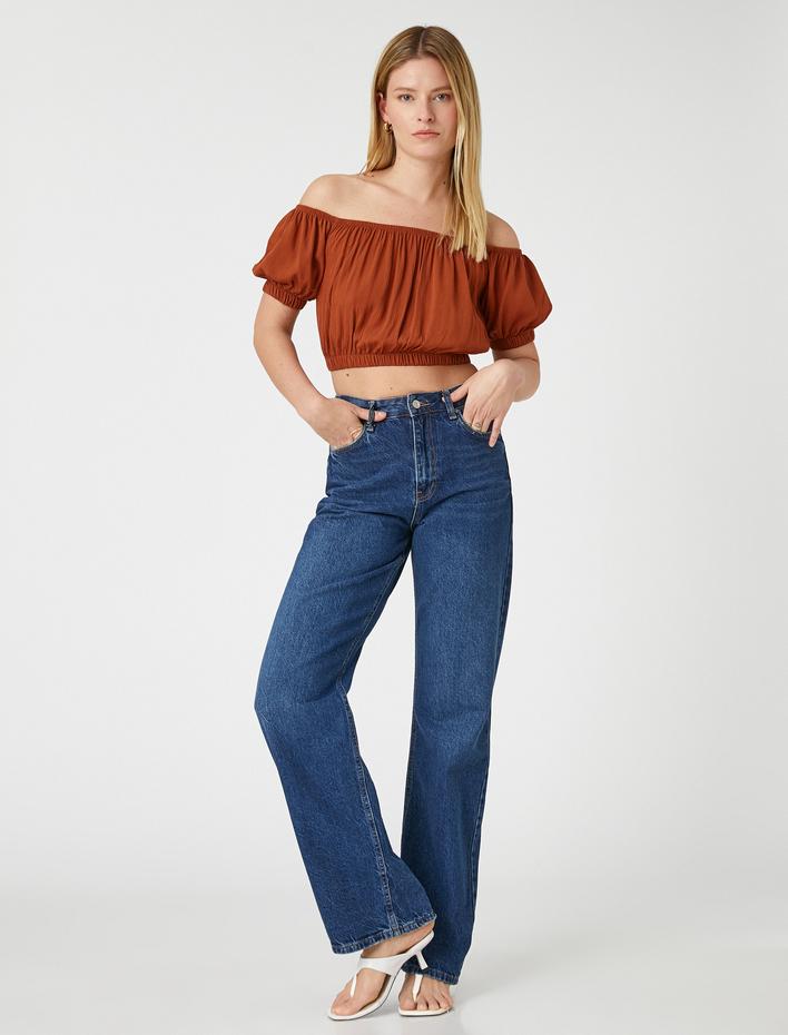  Crop Bluz Omzu Açık Lastikli