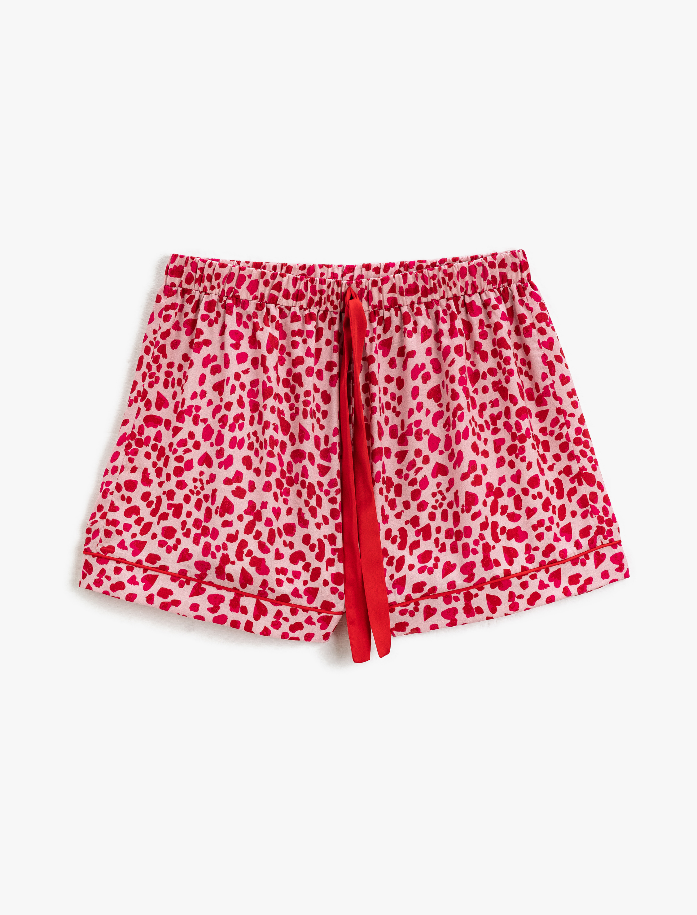   Pijama Altı Şort Mini Kalp Desenli Beli Lastikli