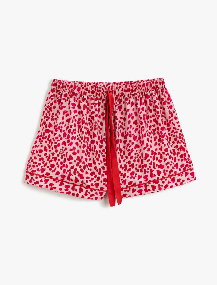  Pijama Altı Şort Mini Kalp Desenli Beli Lastikli
