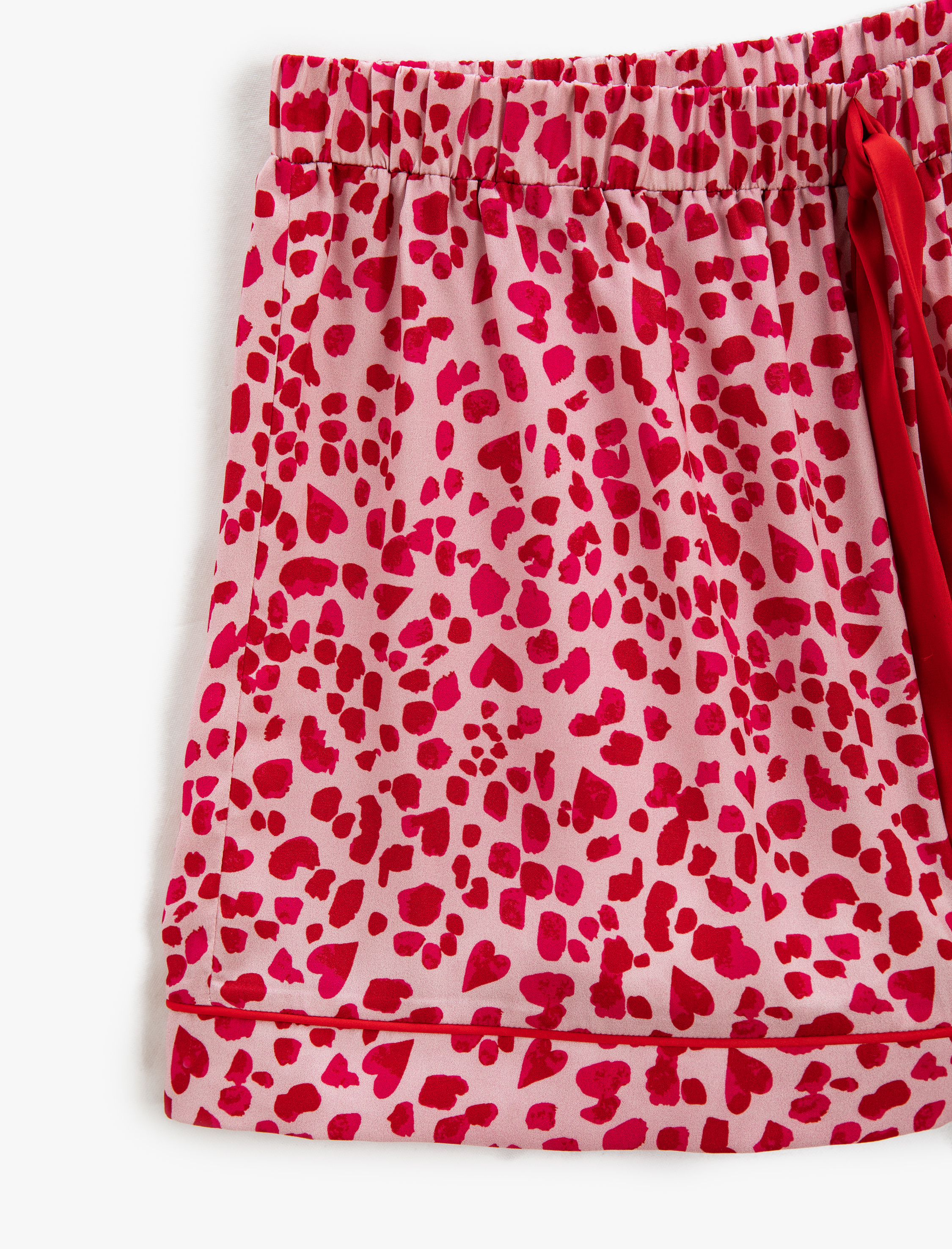   Pijama Altı Şort Mini Kalp Desenli Beli Lastikli