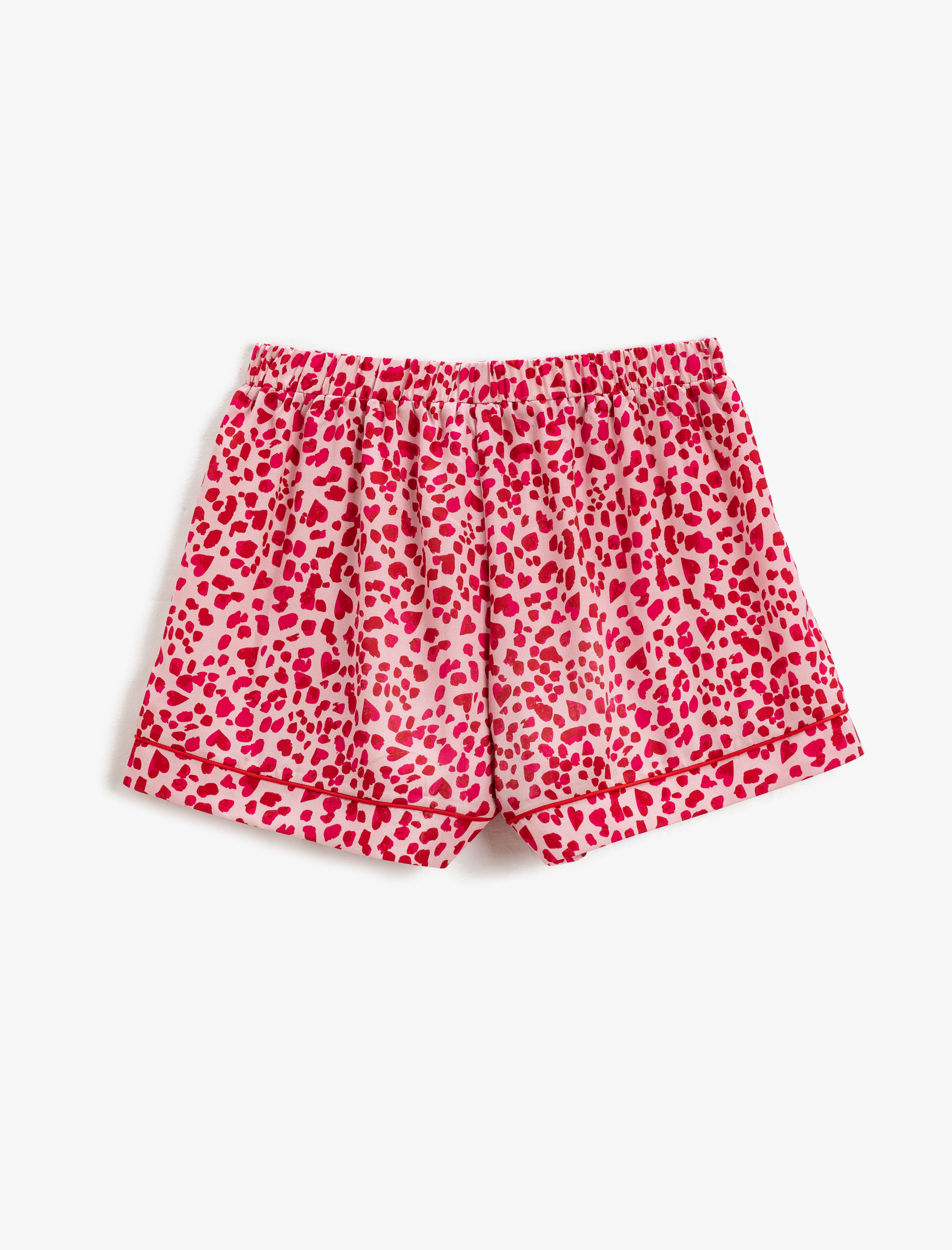   Pijama Altı Şort Mini Kalp Desenli Beli Lastikli