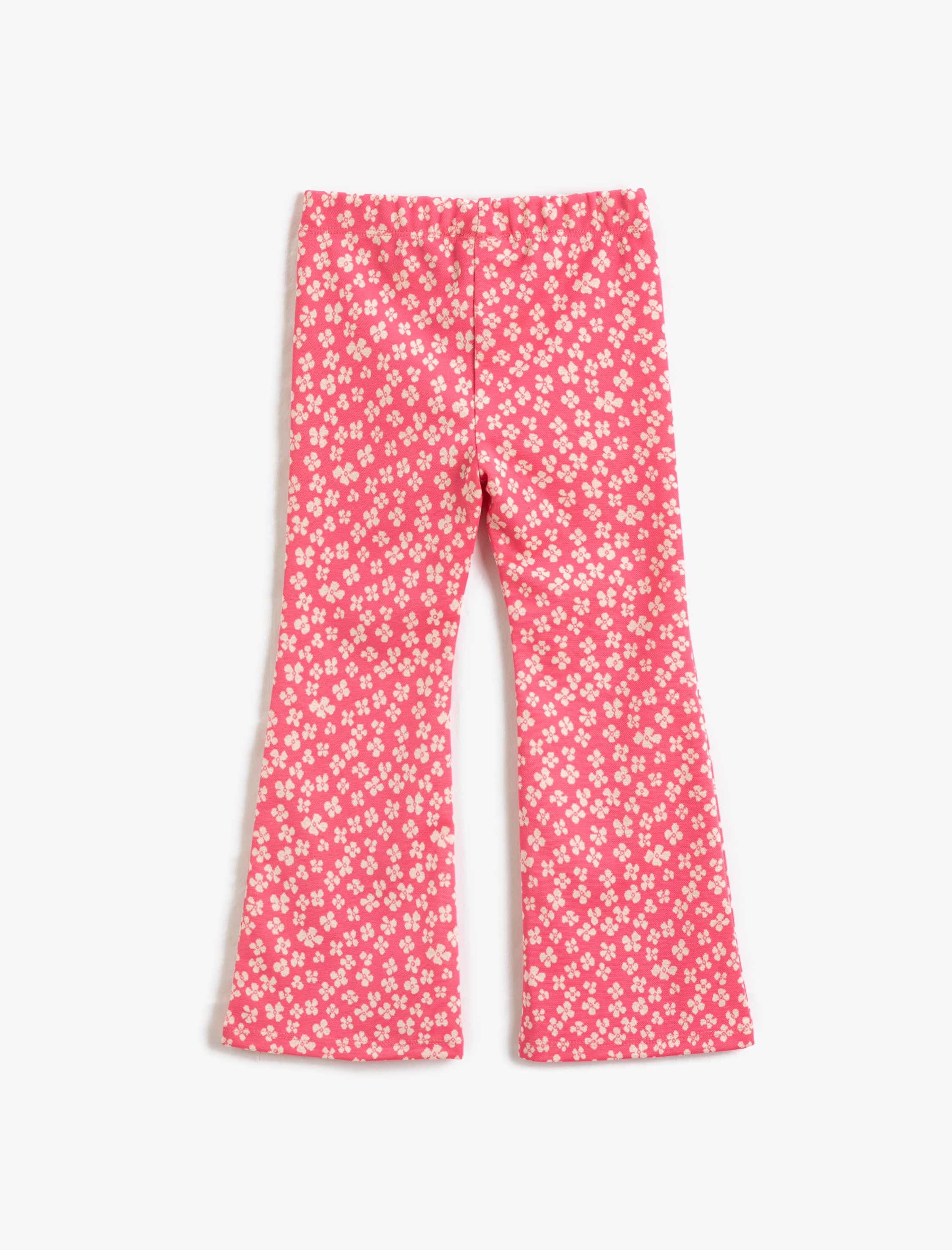  Kız Çocuk Çiçekli İspanyol Paça Tayt Pantolon Yırtmaç Detaylı Beli Lastikli