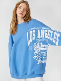 Şardonlu Bisiklet Yaka Sweatshirt Uzun Kollu Baskılı Rahat Kesim