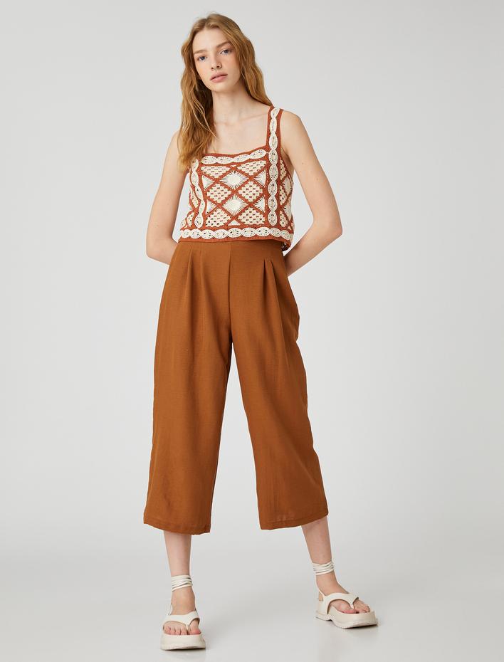  Bol Paça Pantolon Culotte Crop Piliseli