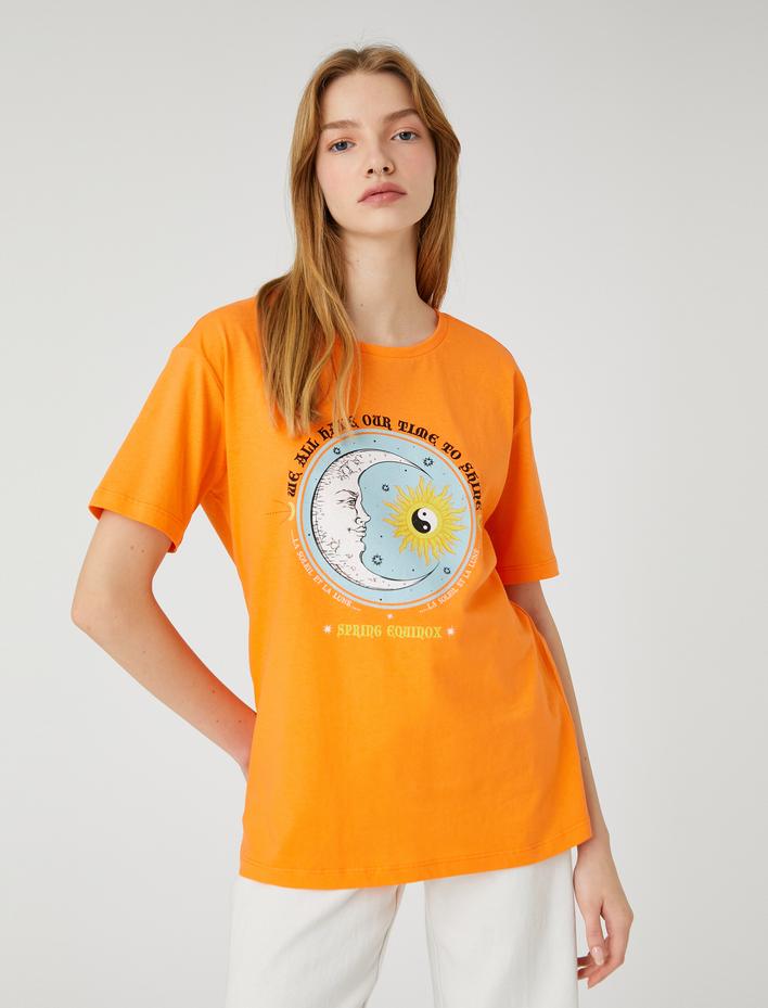  Baskılı Tişört Kısa Kollu Bisiklet Yaka