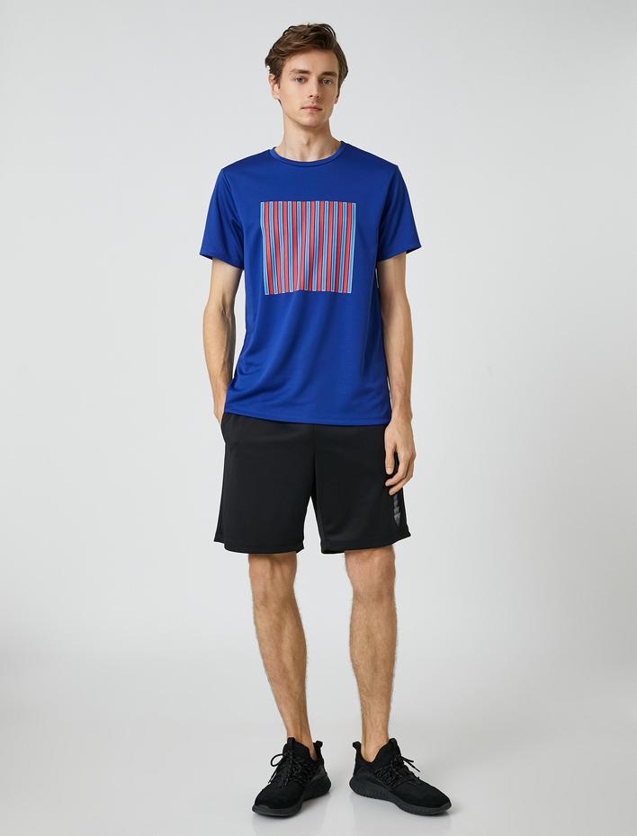  Spor Tişört Şerit Baskılı Bisiklet Yaka Nefes Alan Kumaş