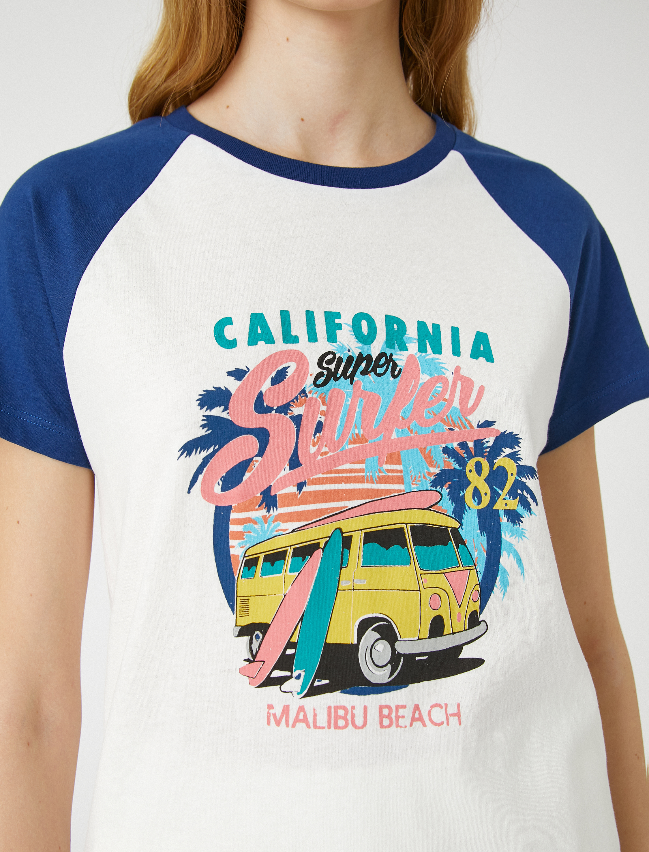   Reglan Kol Tişört Rahat Kesim Bisiklet Yaka Baskılı