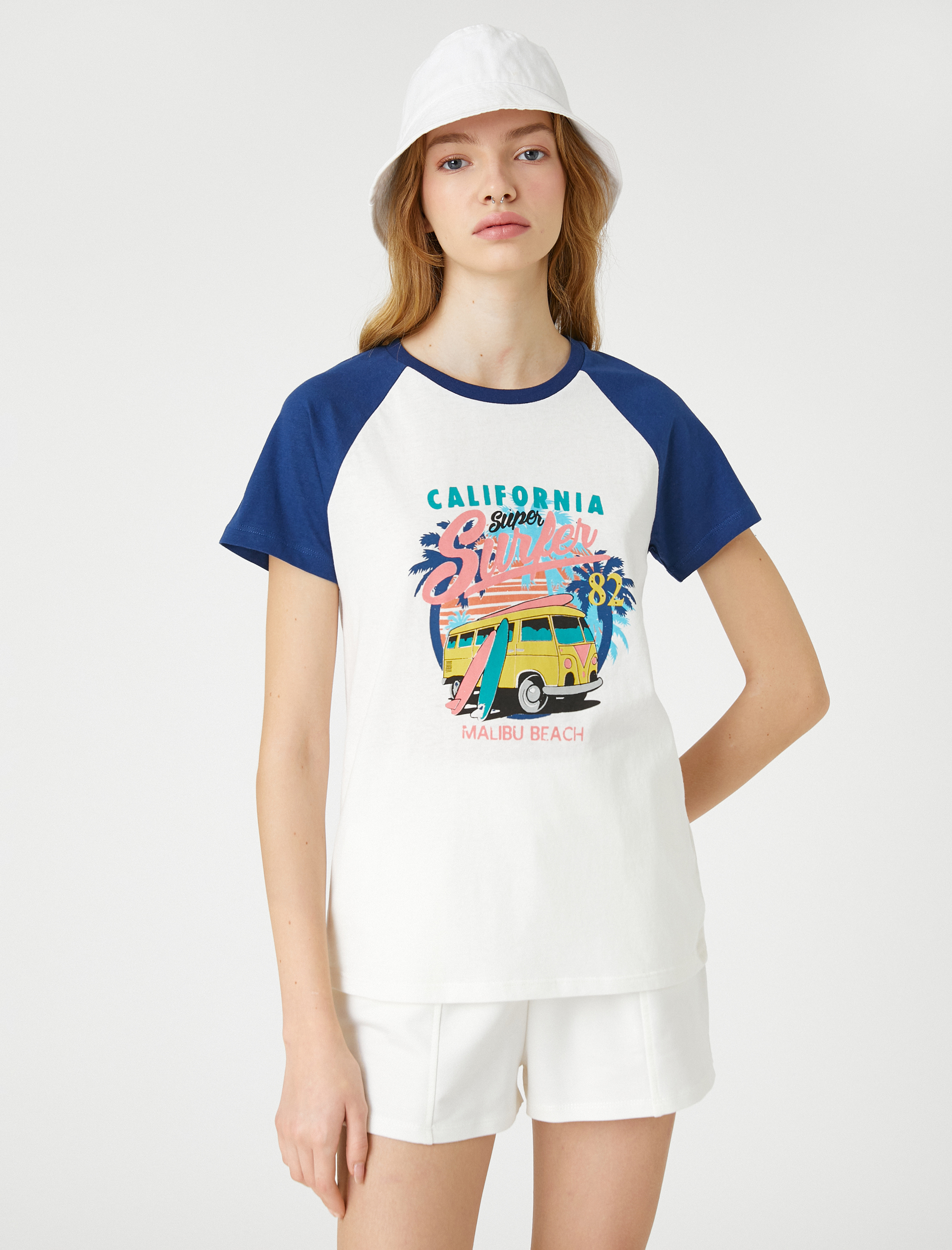   Reglan Kol Tişört Rahat Kesim Bisiklet Yaka Baskılı