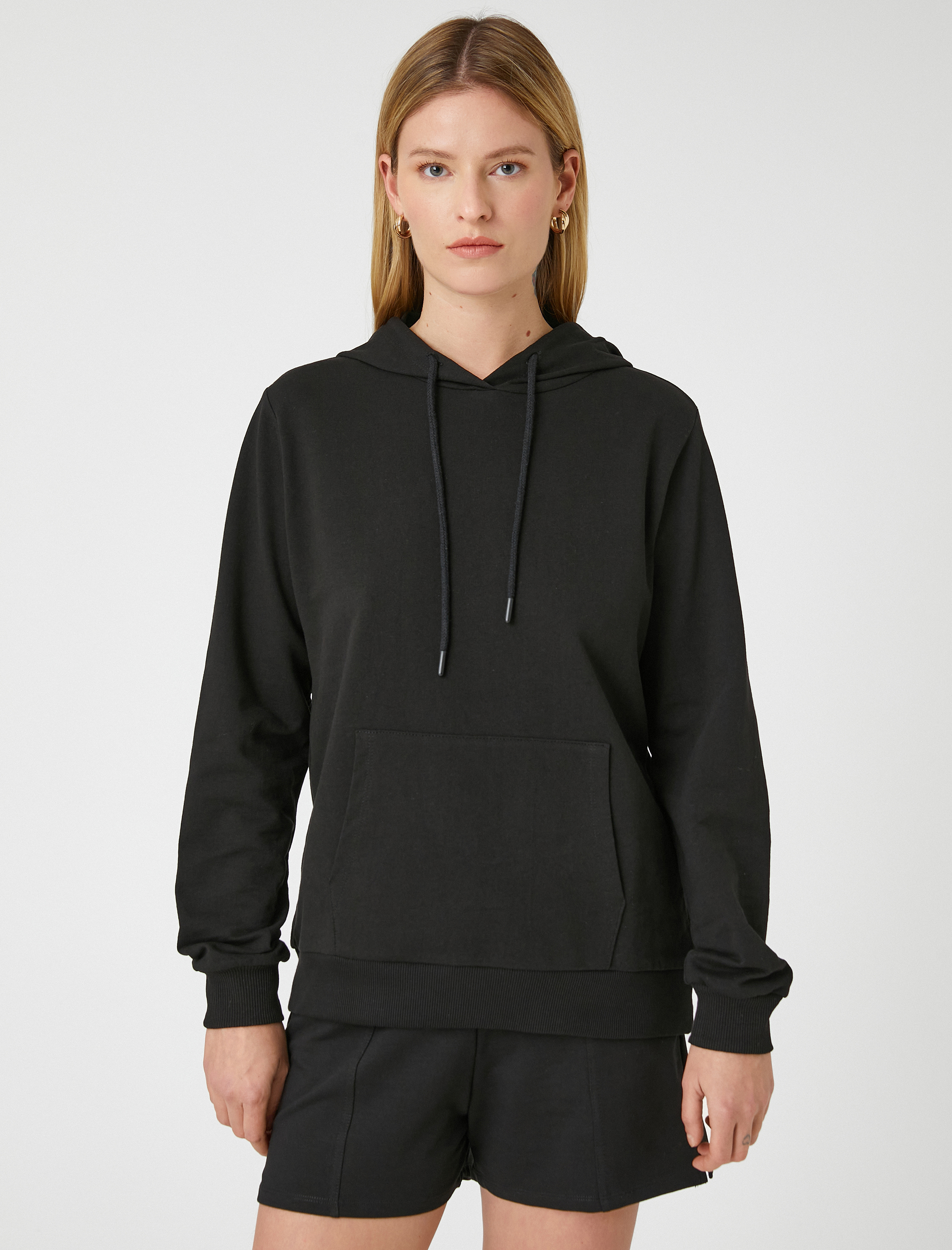   Basic Kapüşonlu Sweatshirt Kanguru Cepli