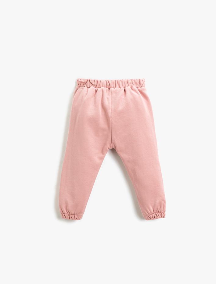 Kız Bebek Jogger Eşofman Altı Beli Lastikli Baskı Detaylı