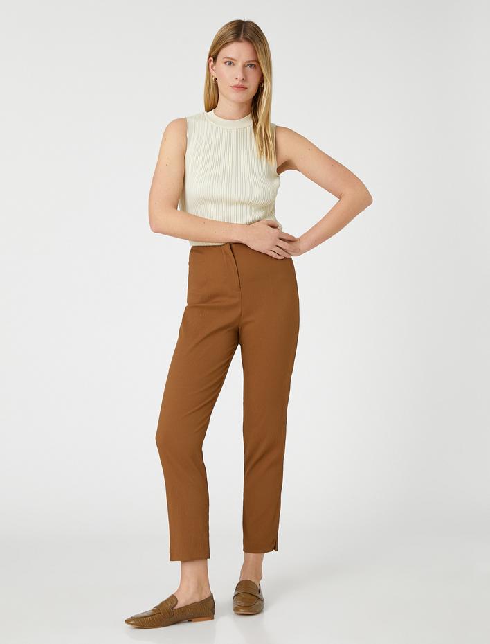  Dikiş Detaylı Kumaş Pantolon Dar Paça