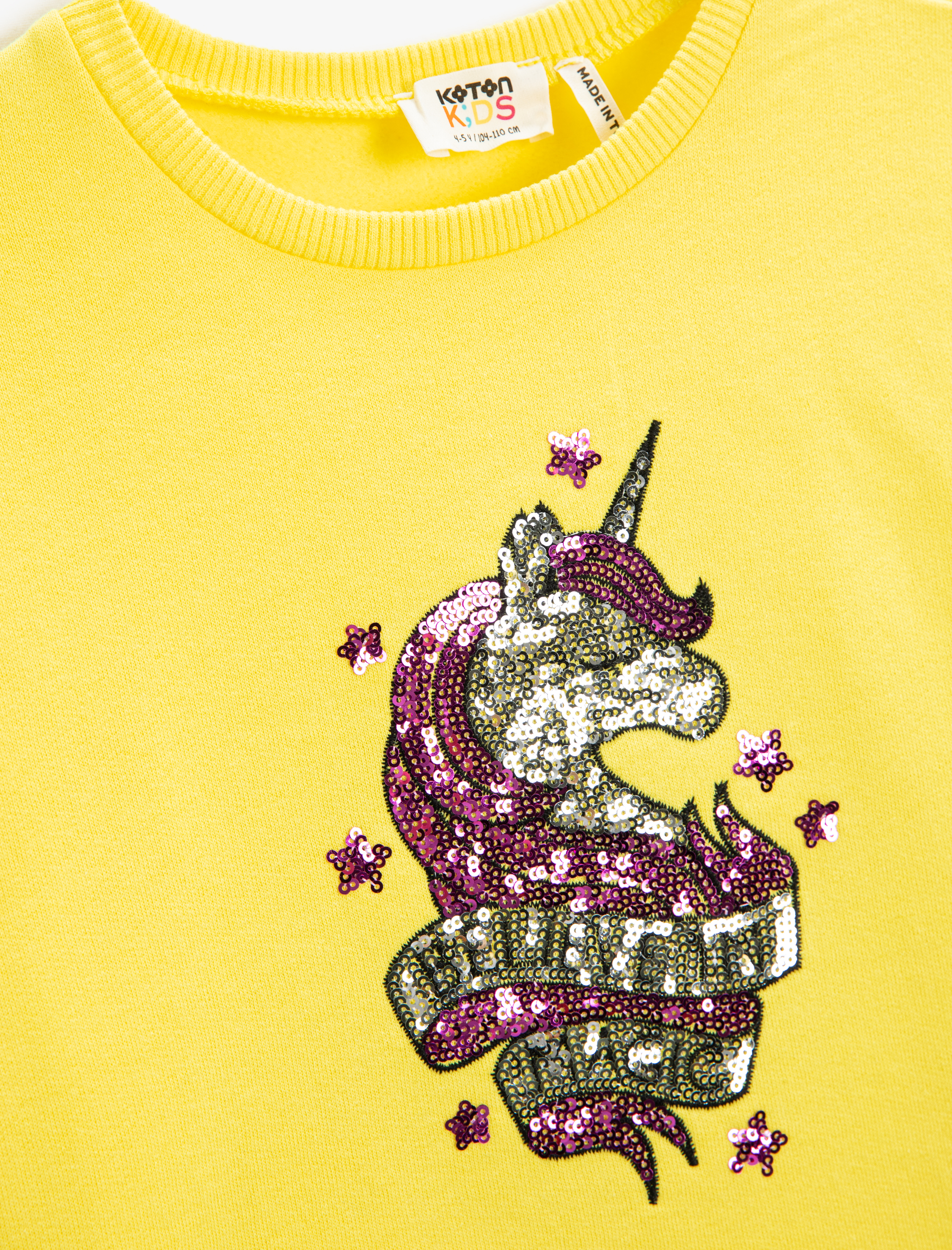  Kız Çocuk Unicorn Pul Payet İşlemeli Sweatshirt Uzun Kollu Bisiklet Yaka