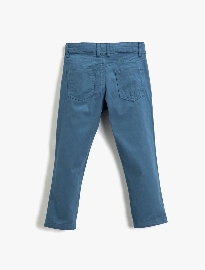 Erkek Çocuk Chino Pantolon Cepli Slim Fit Pamuklu Beli Ayarlanabilir Lastikli
