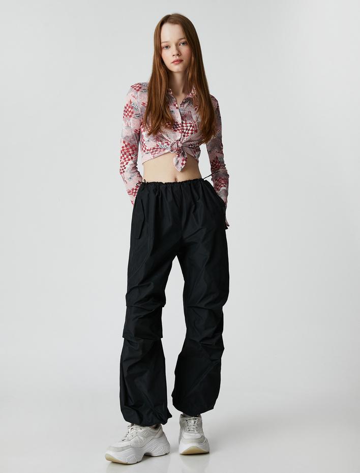  Uzun Kollu Tişört Gömlek Yaka Desenli Düğmeli