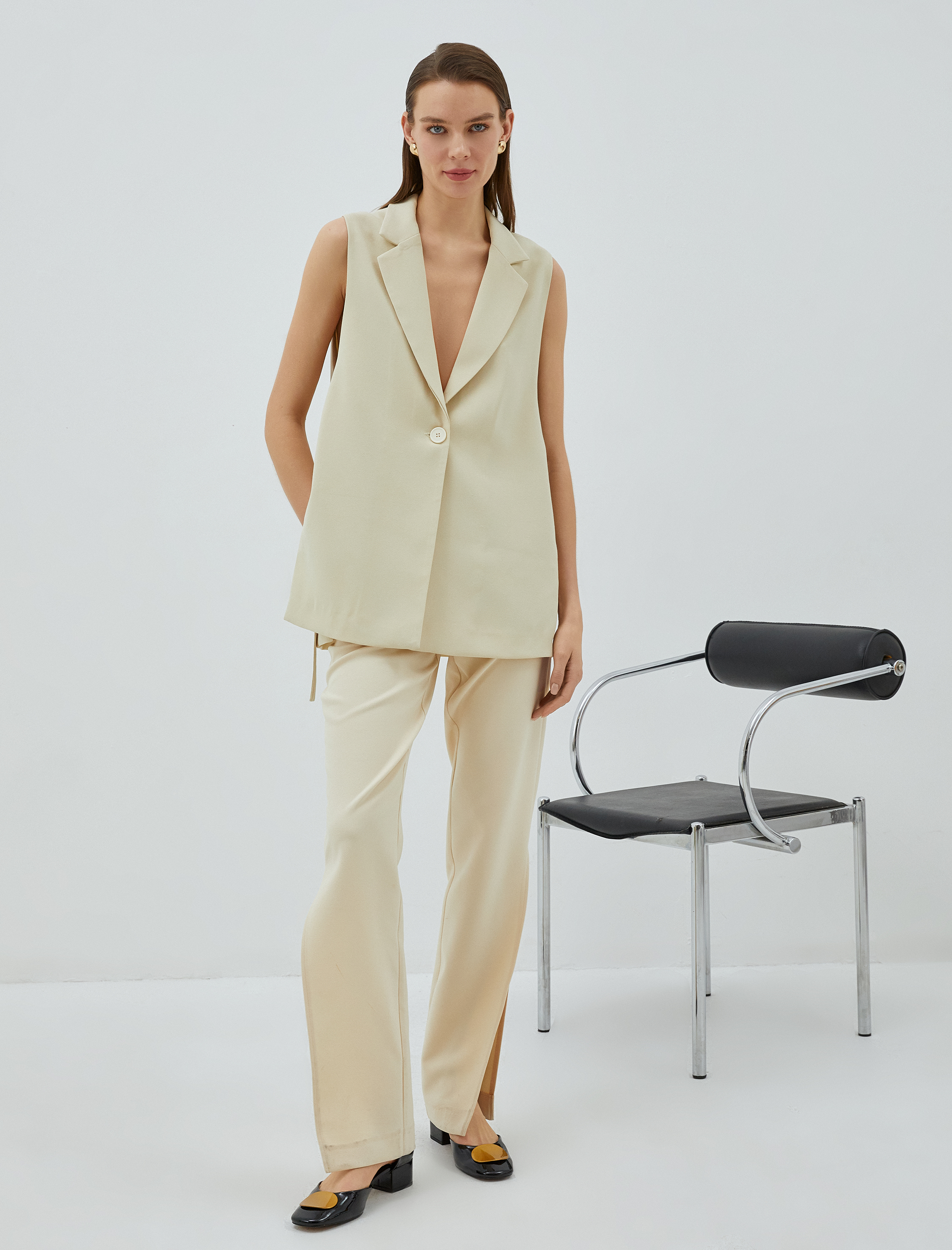   Blazer Yelek Tek Düğmeli Arkası Kuşaklı